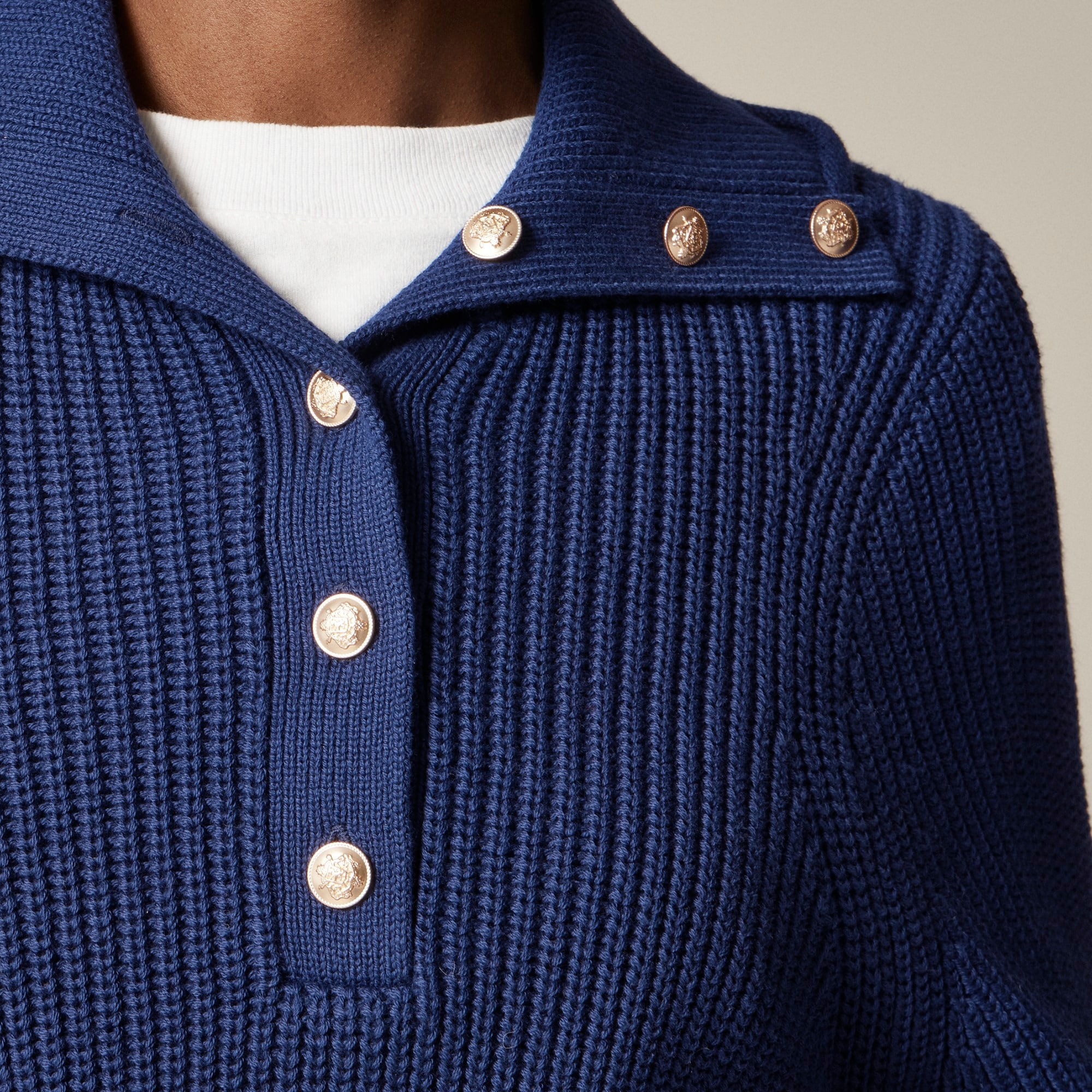 Ribbed cotton button-collar sweater