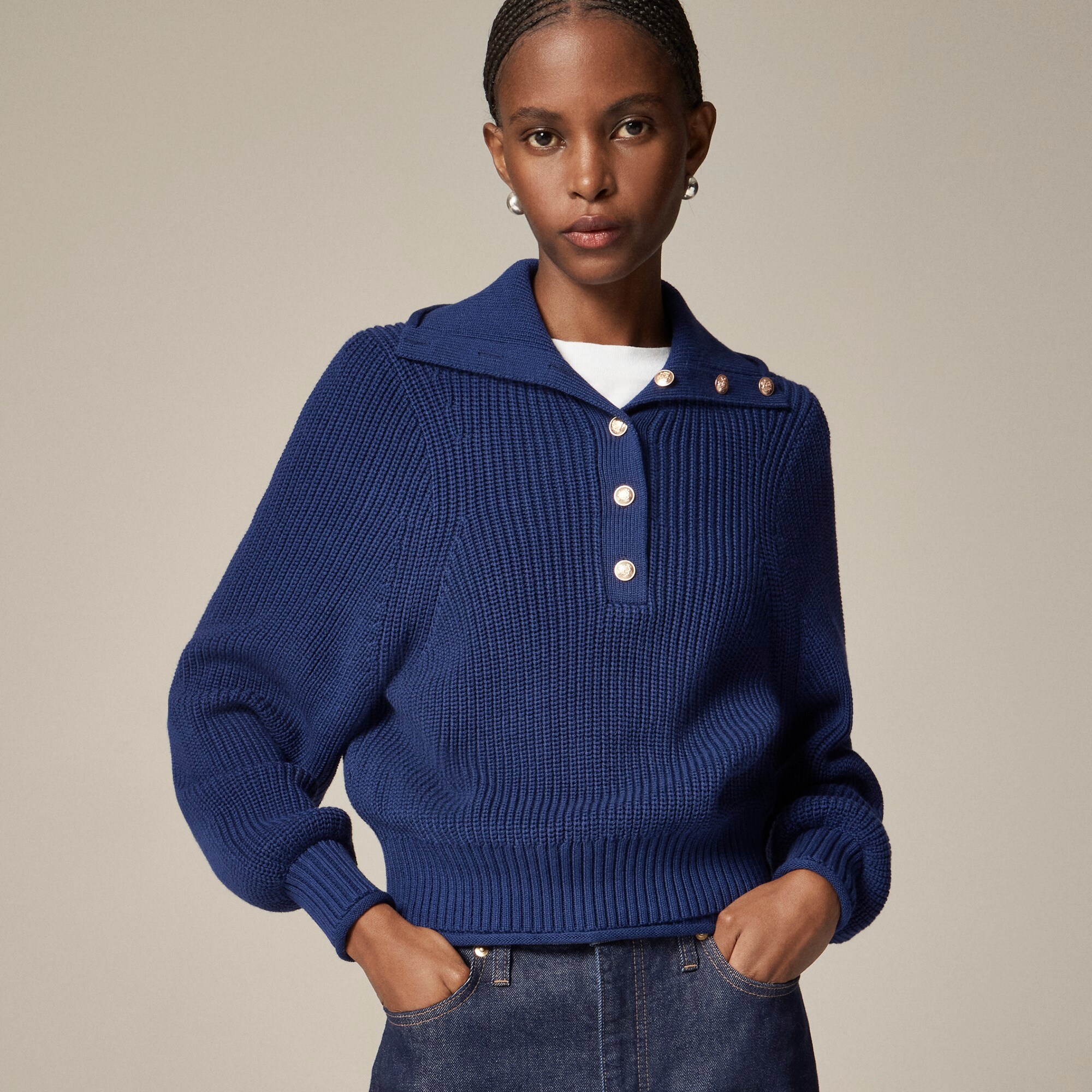 j.crew: ribbed cotton button-collar sweater for women