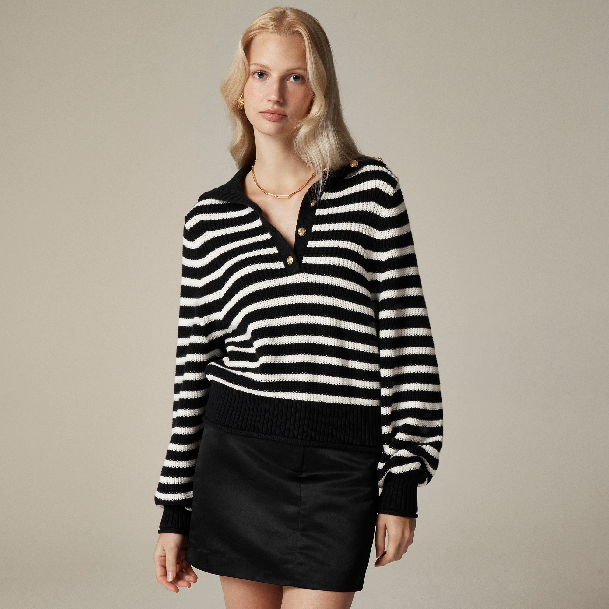Ribbed cotton button-collar sweater in stripe