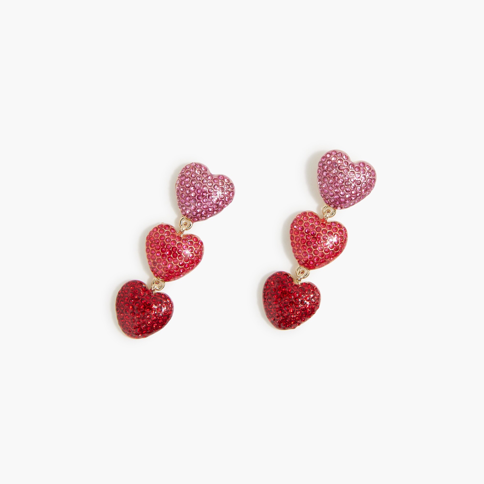  Pav&eacute; triple heart statement earrings