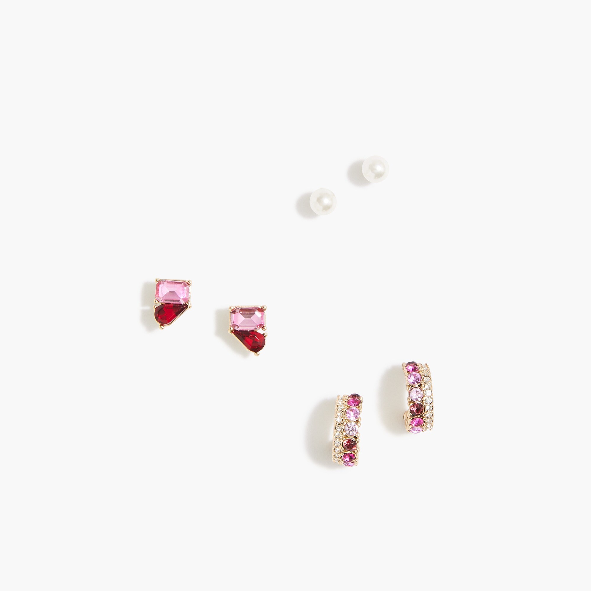 crystal stud earrings set-of-three for women