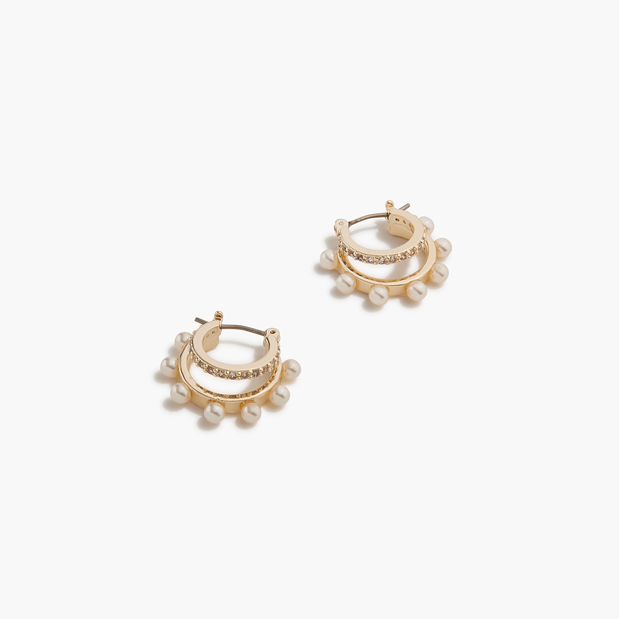 mini pearl and pav&eacute; double-hoop earrings for women