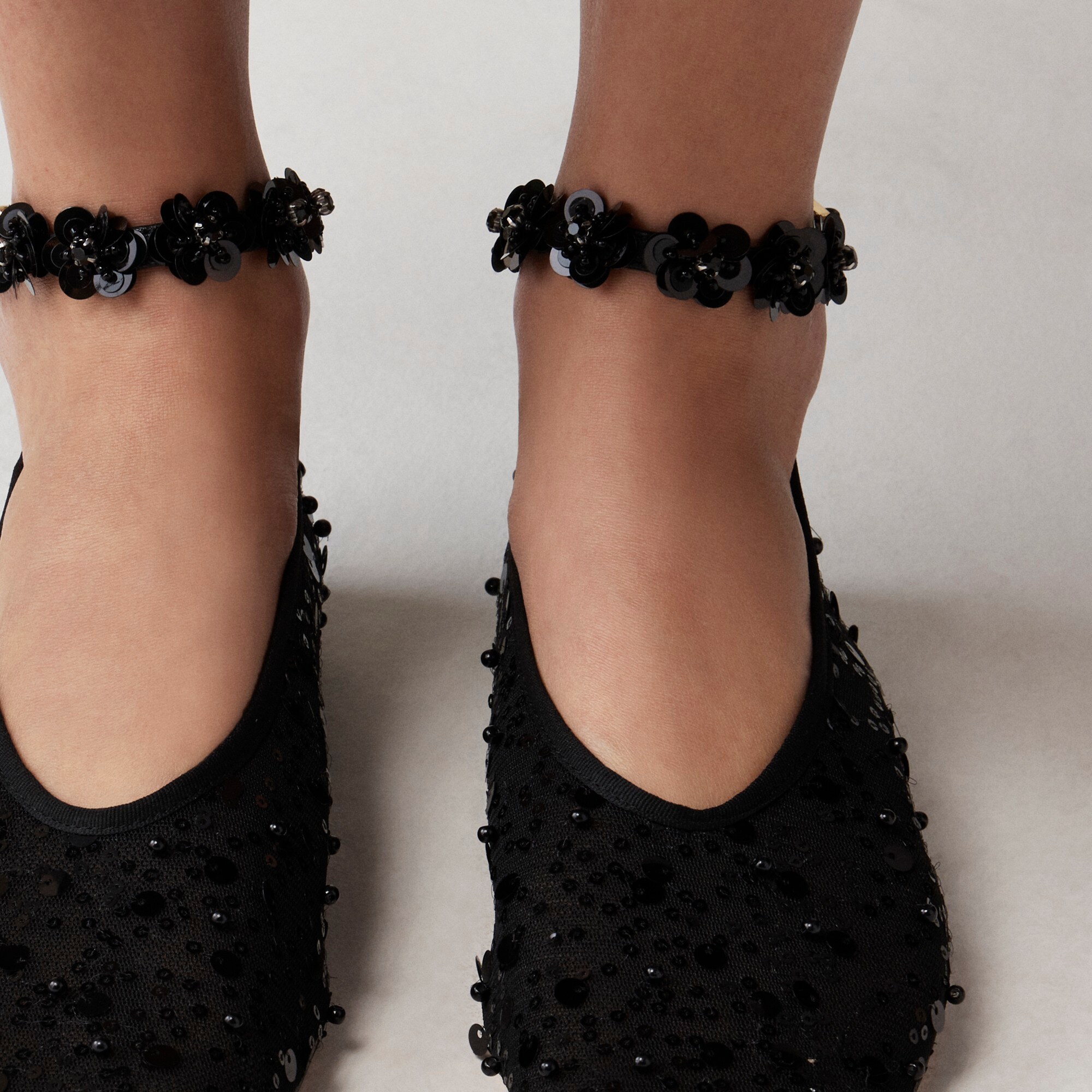 Quinn embellished removable ankle-strap ballet flats in sequin and mesh