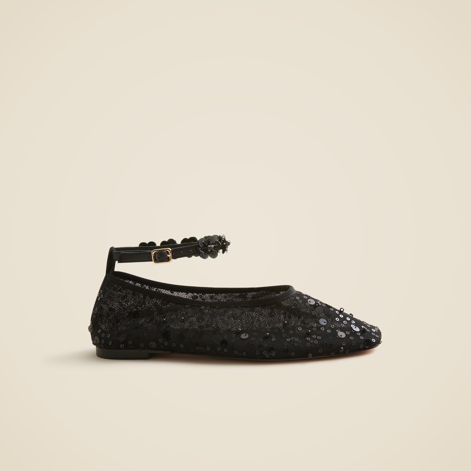 Quinn embellished removable ankle-strap ballet flats in sequin and mesh