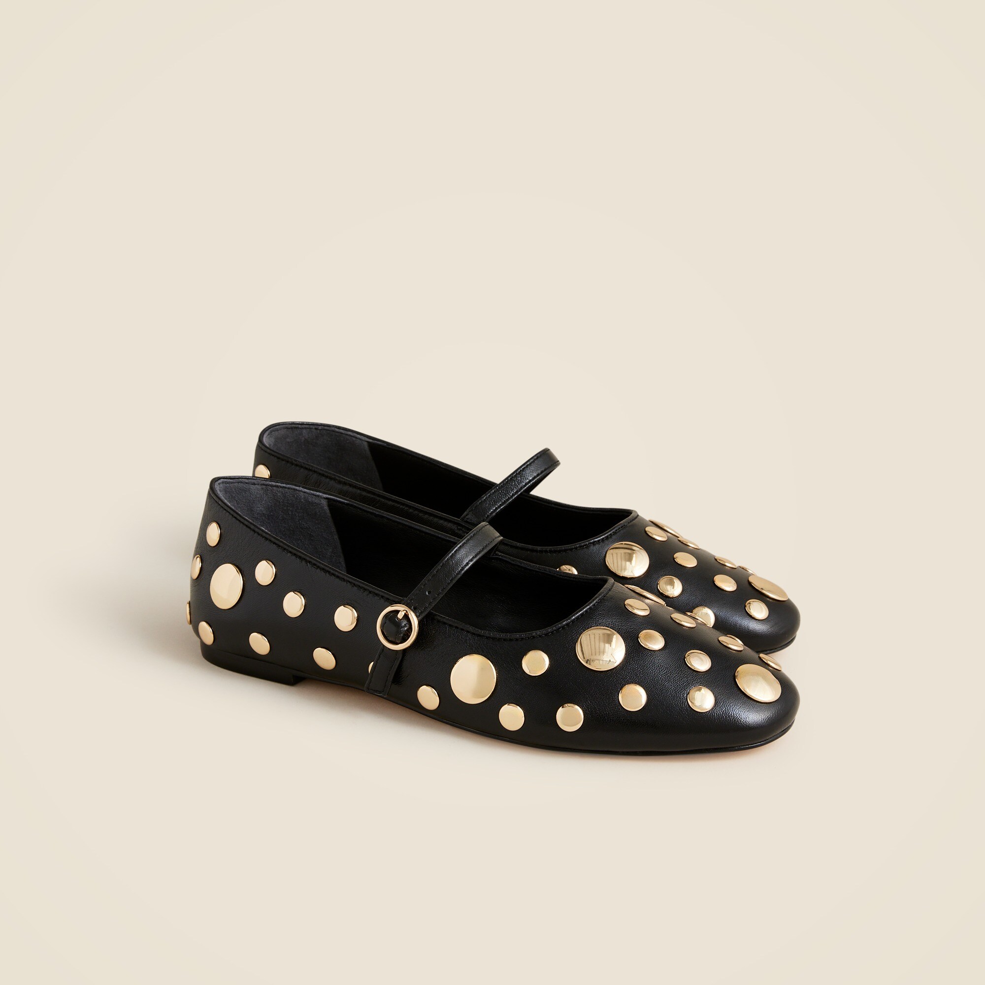 logan studded mary jane ballet flats in leather for women