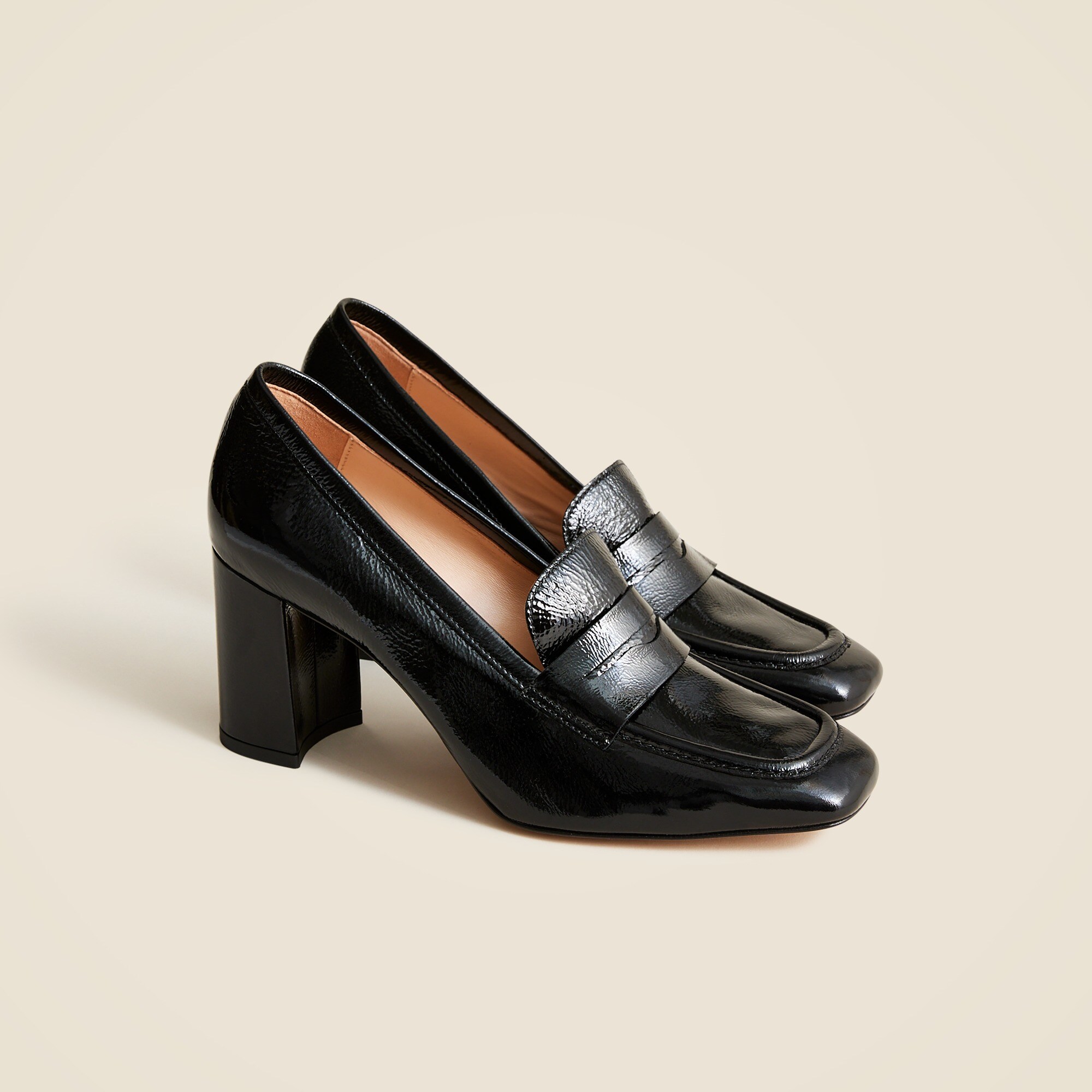 Maisie loafer heels in crinkle patent leather