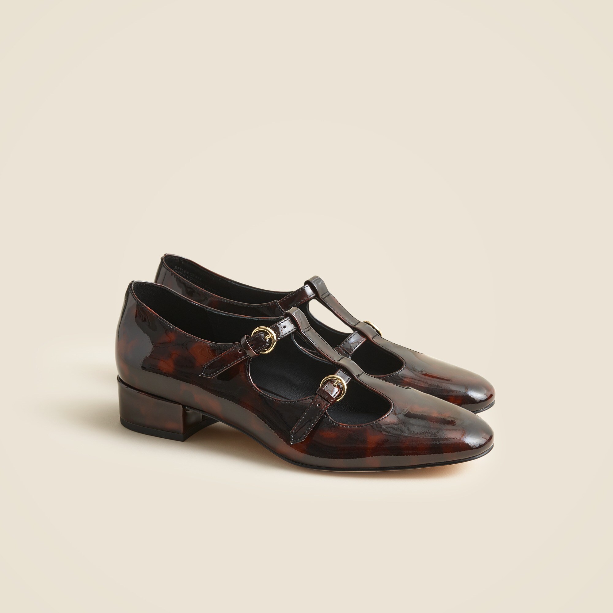 Teagan T-strap heels in tortoise-print leather