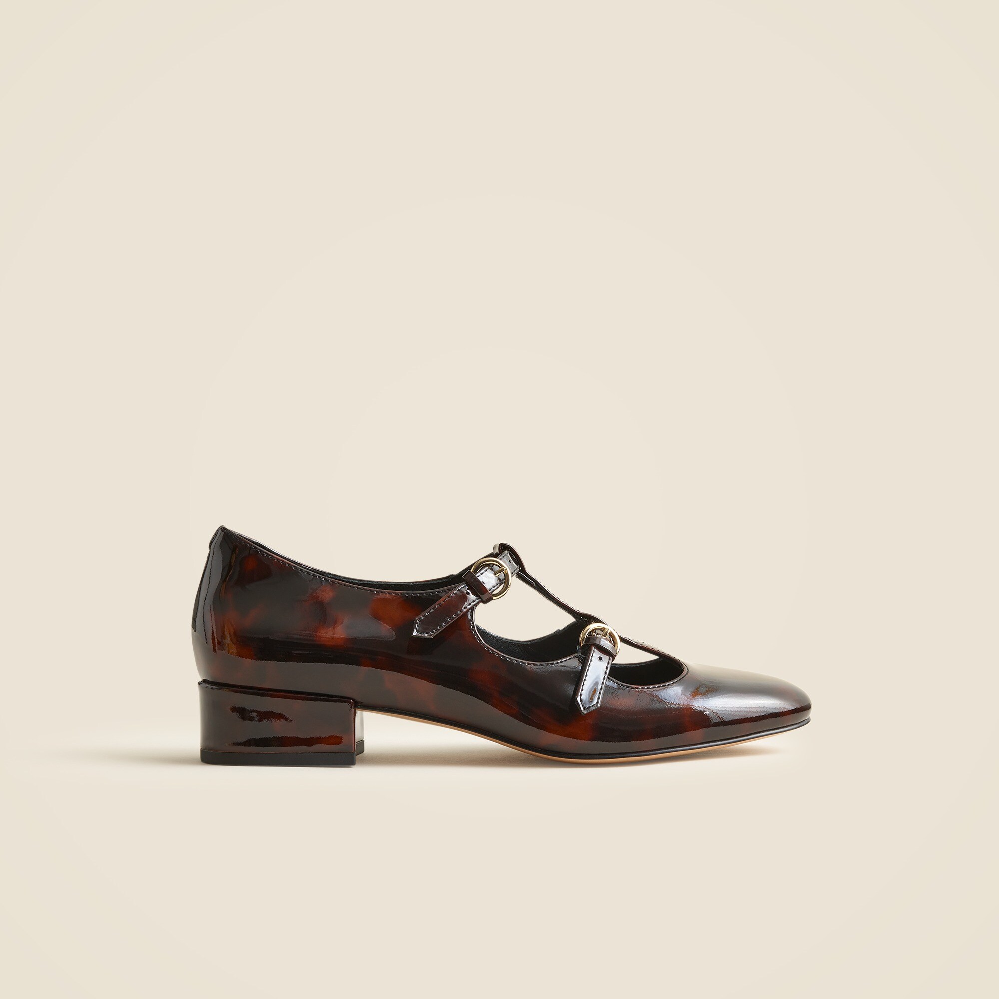 Teagan T-strap heels in tortoise-print leather