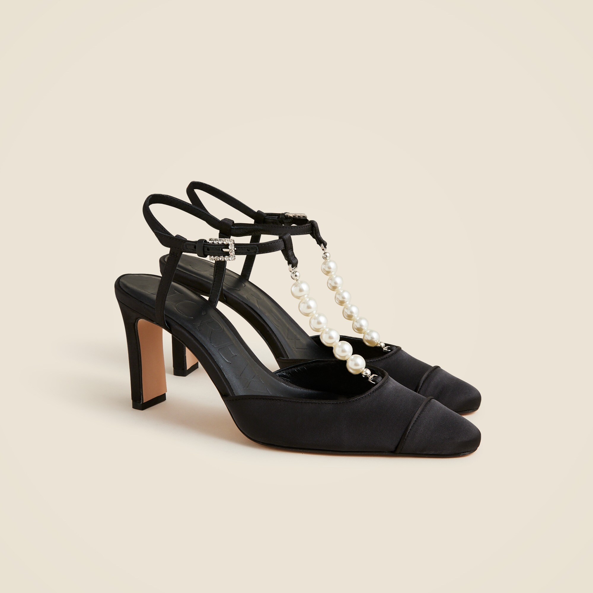 Made-in-Spain Jules pearl-strap pumps in satin