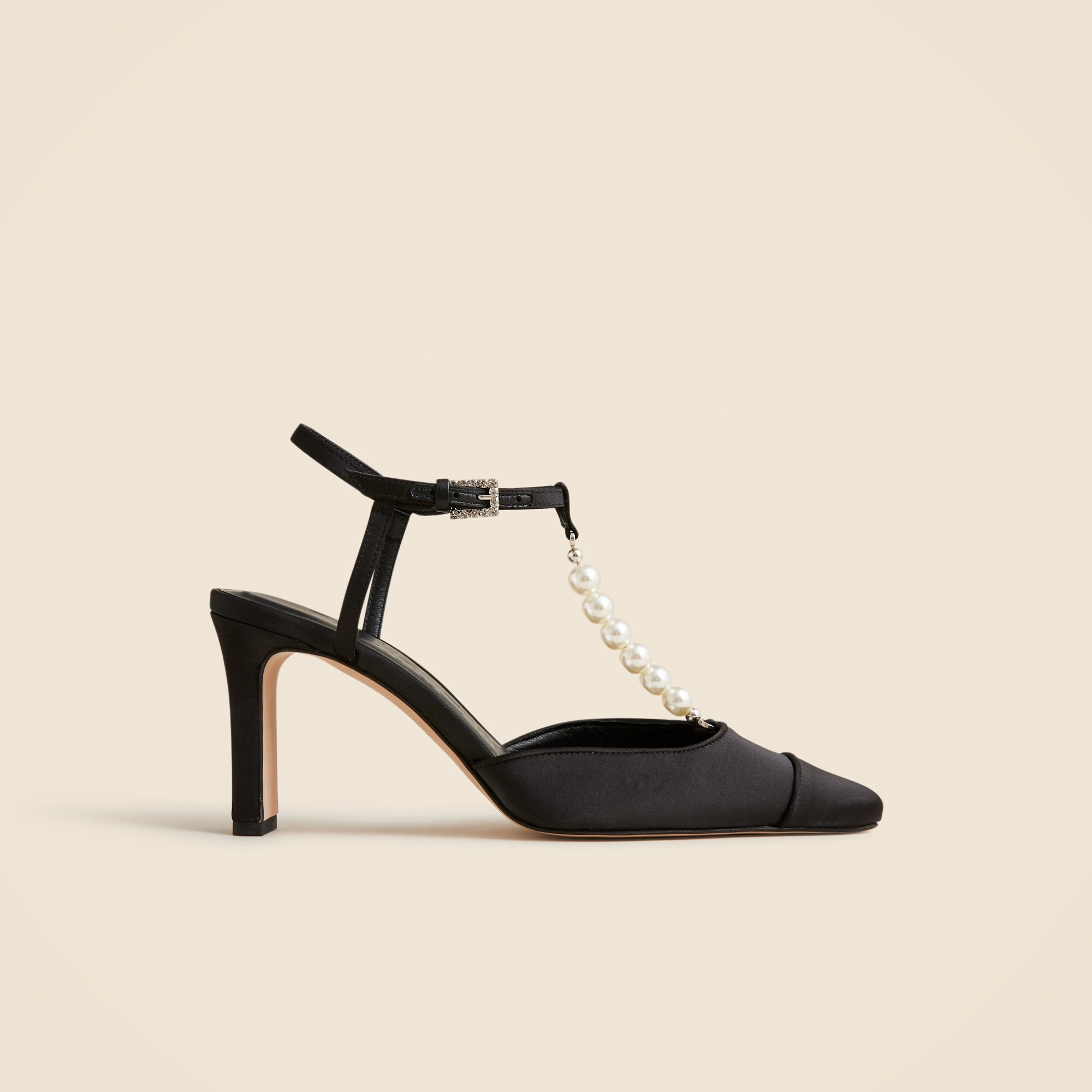 Made-in-Spain Jules pearl-strap pumps in satin