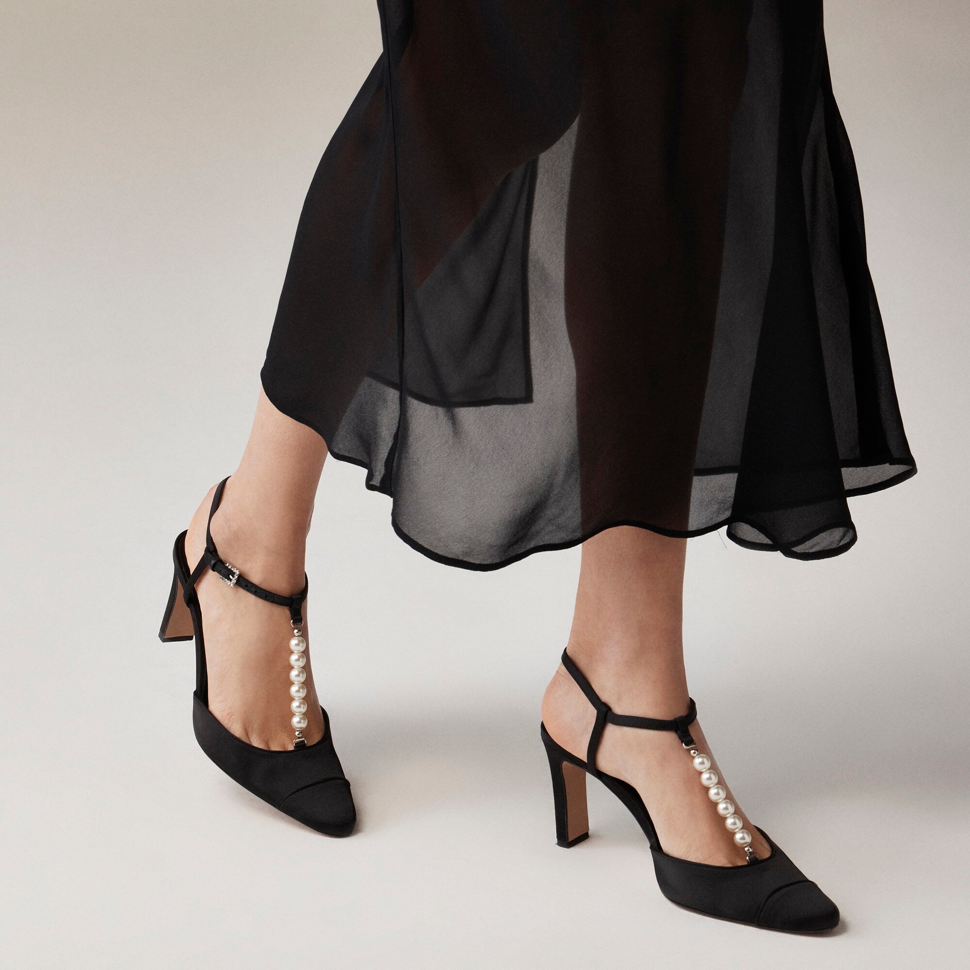 Made-in-Spain Jules pearl-strap pumps in satin