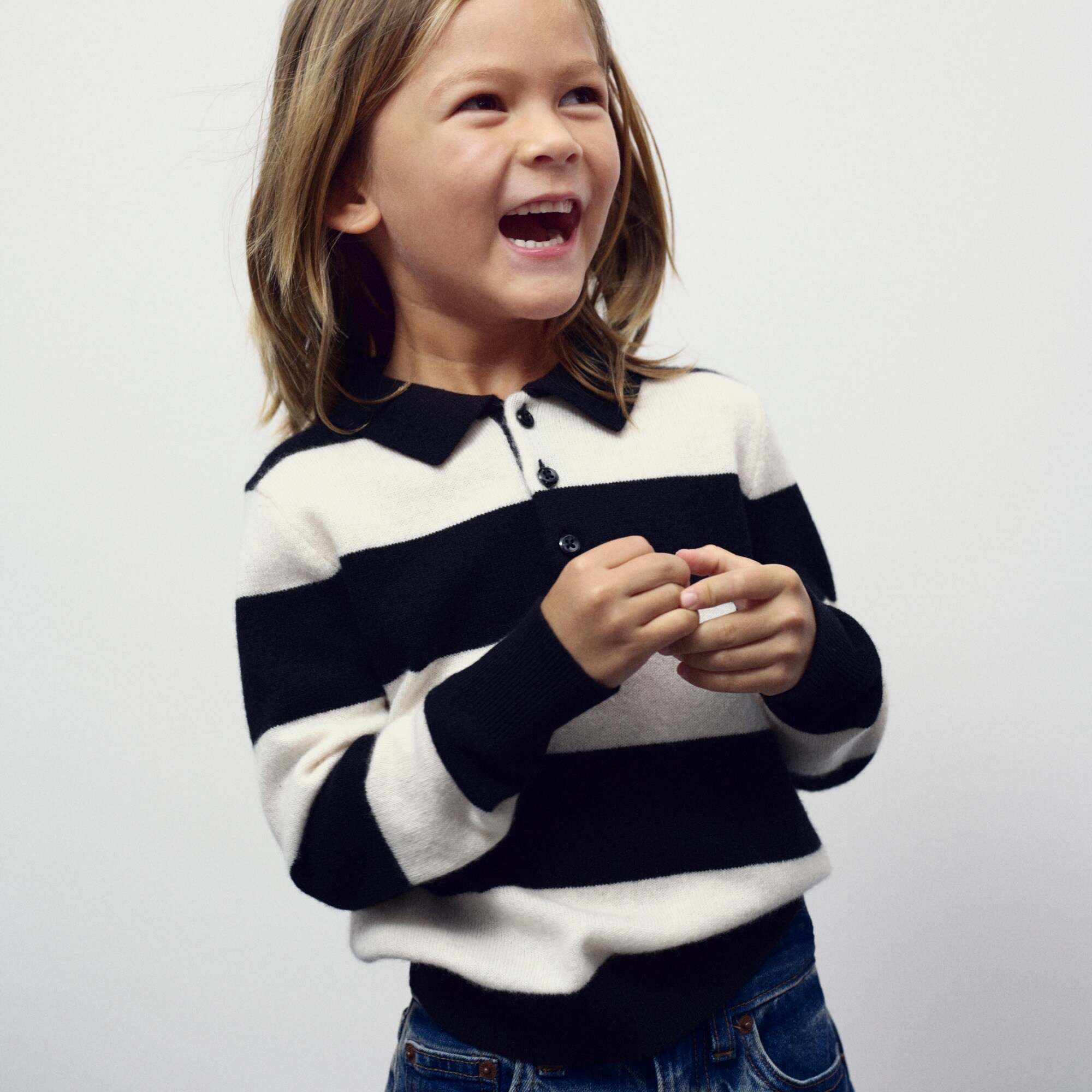 Kids cashmere collared sweater in stripe