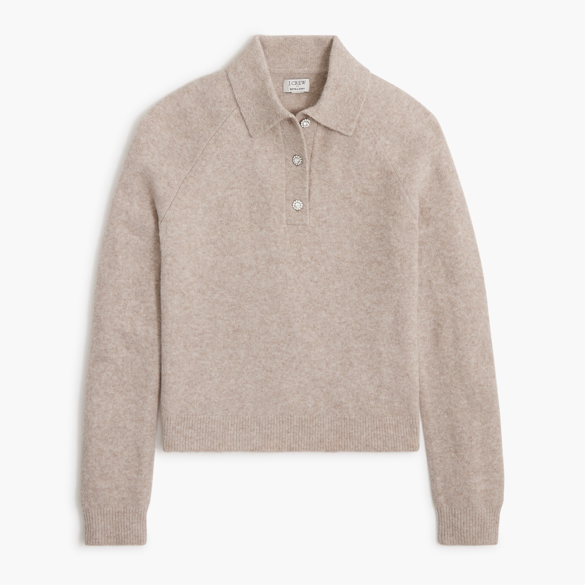 Rhinestone-button sweater-polo in extra-soft yarn