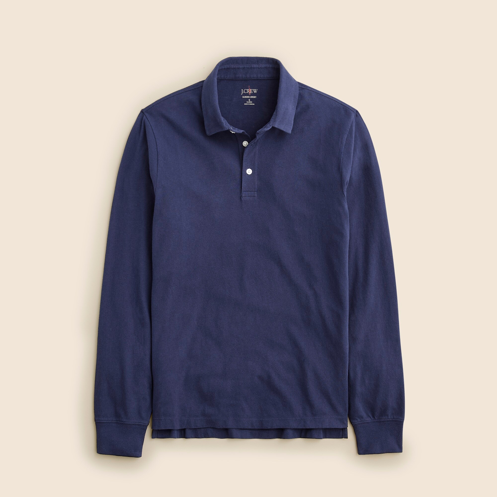 Slim long sleeve sueded cotton polo shirt