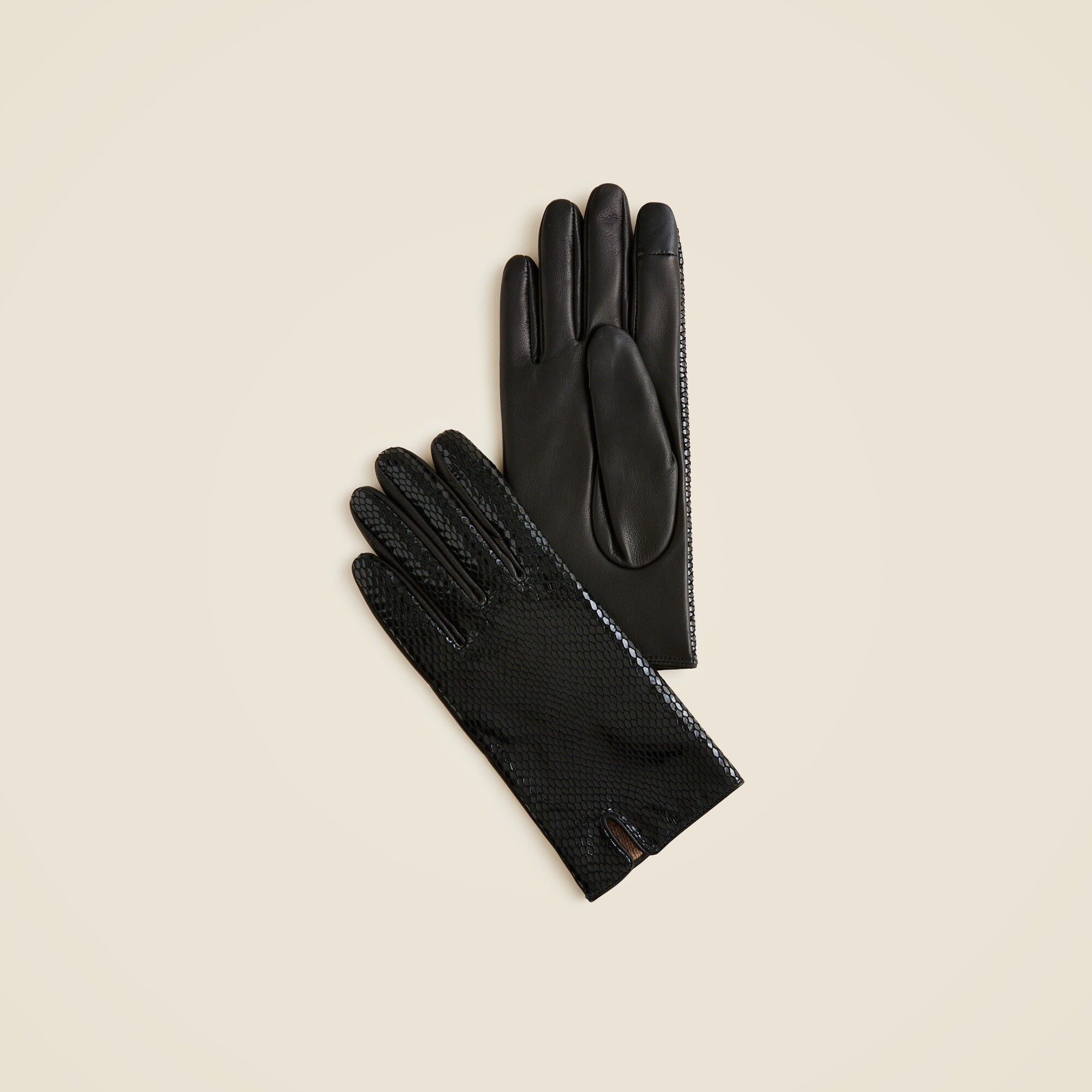 Snake-embossed leather tech-touch gloves