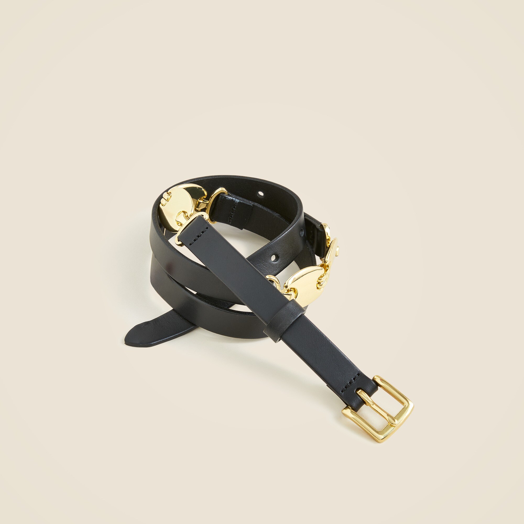 Thin Italian leather belt with gold hardware