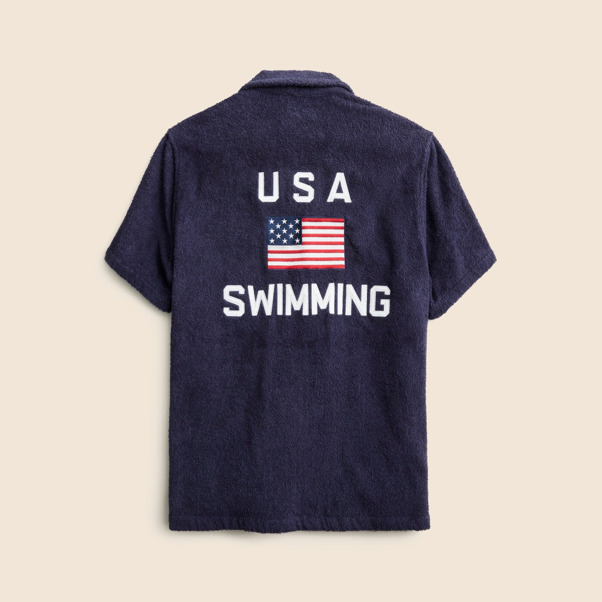 Limited-edition USA Swimming® X J.Crew terry cloth four-pocket graphic camp-collar shirt