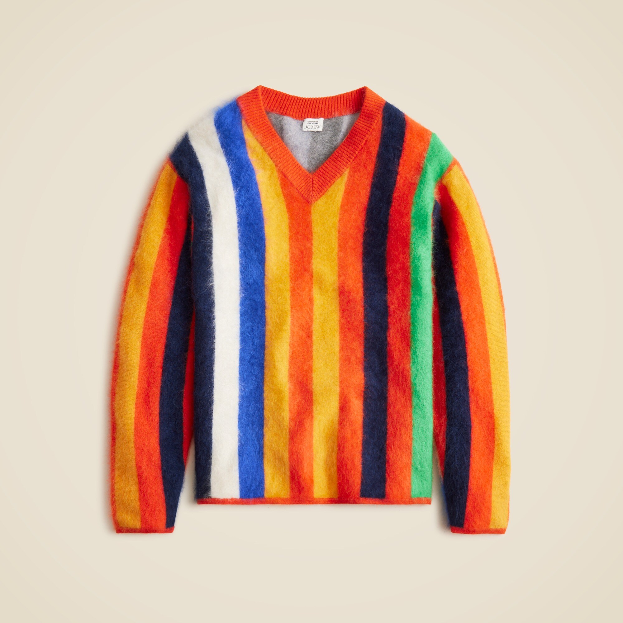 Christopher John Rogers X J.Crew brushed cashmere V-neck sweater in multistripe