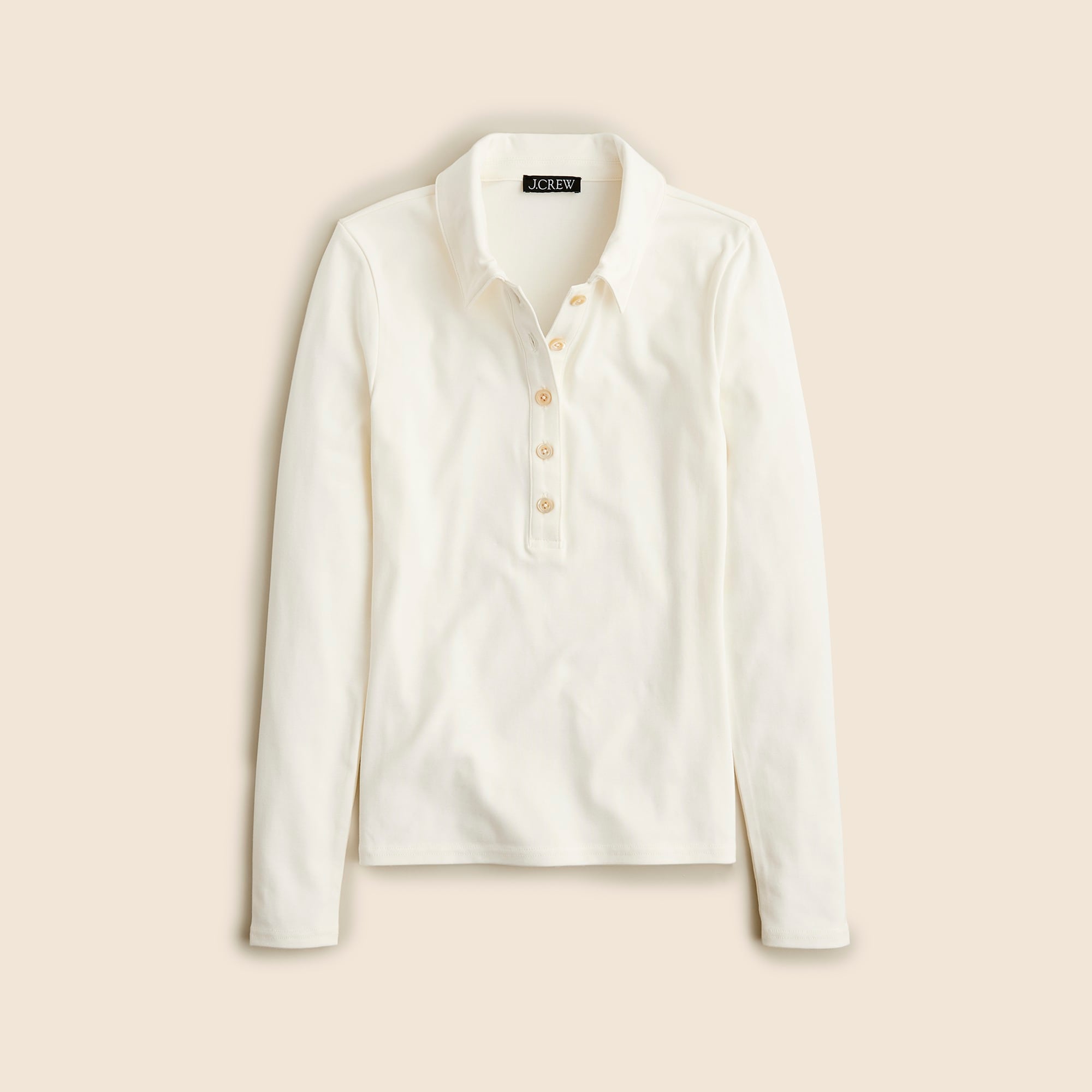 Refined rib long-sleeve polo shirt