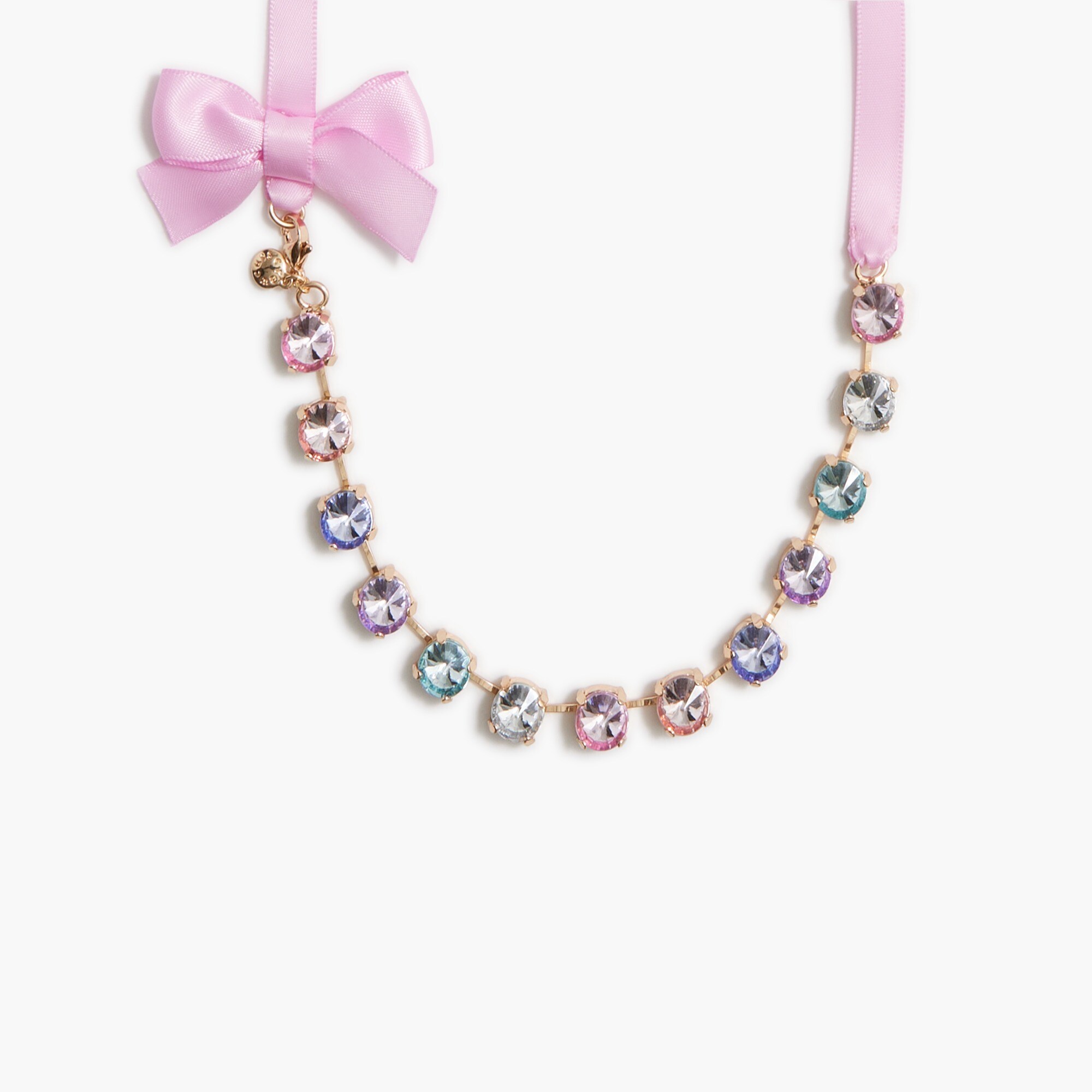 Girls' rainbow gem ribbon necklace