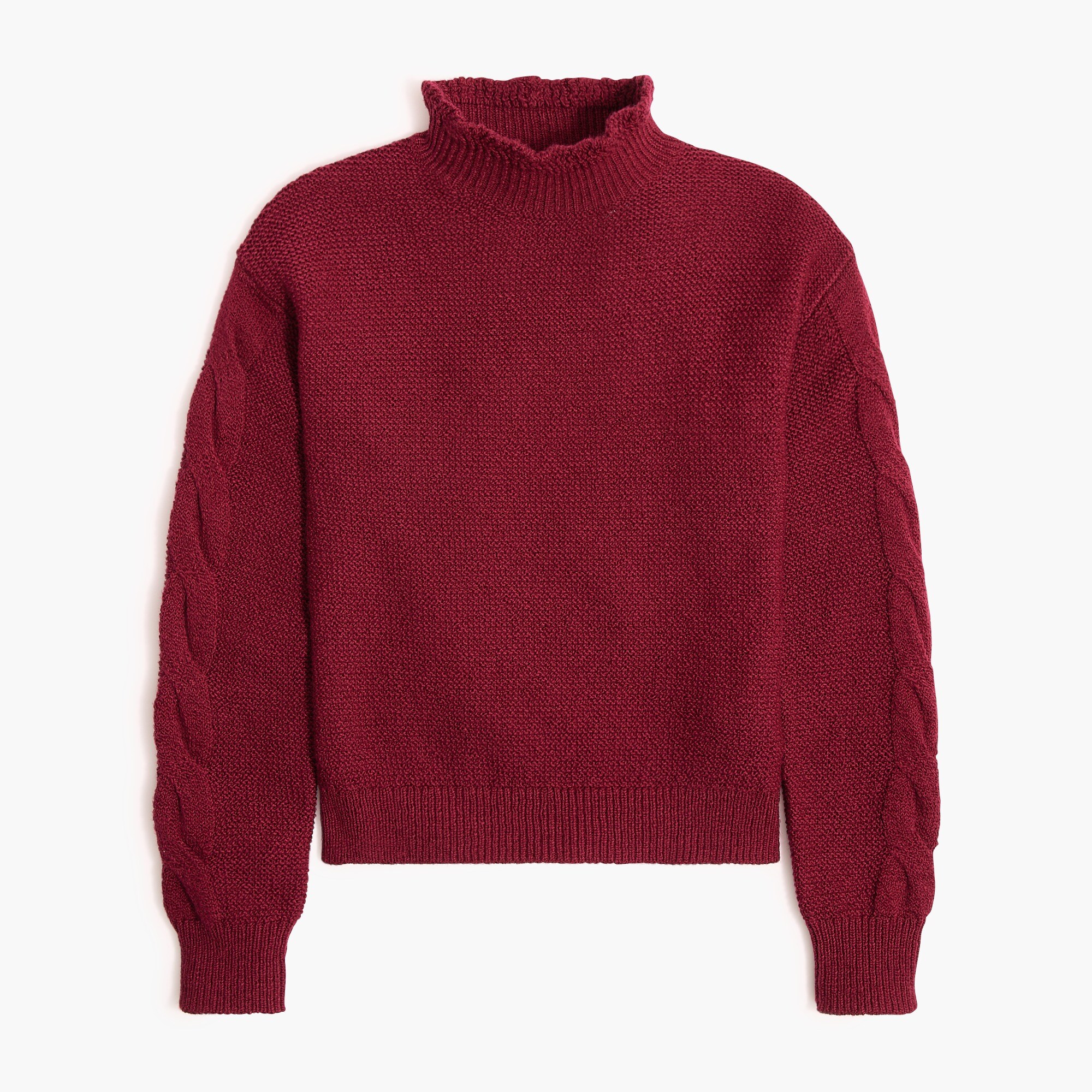 Mockneck cable-sleeve sweater