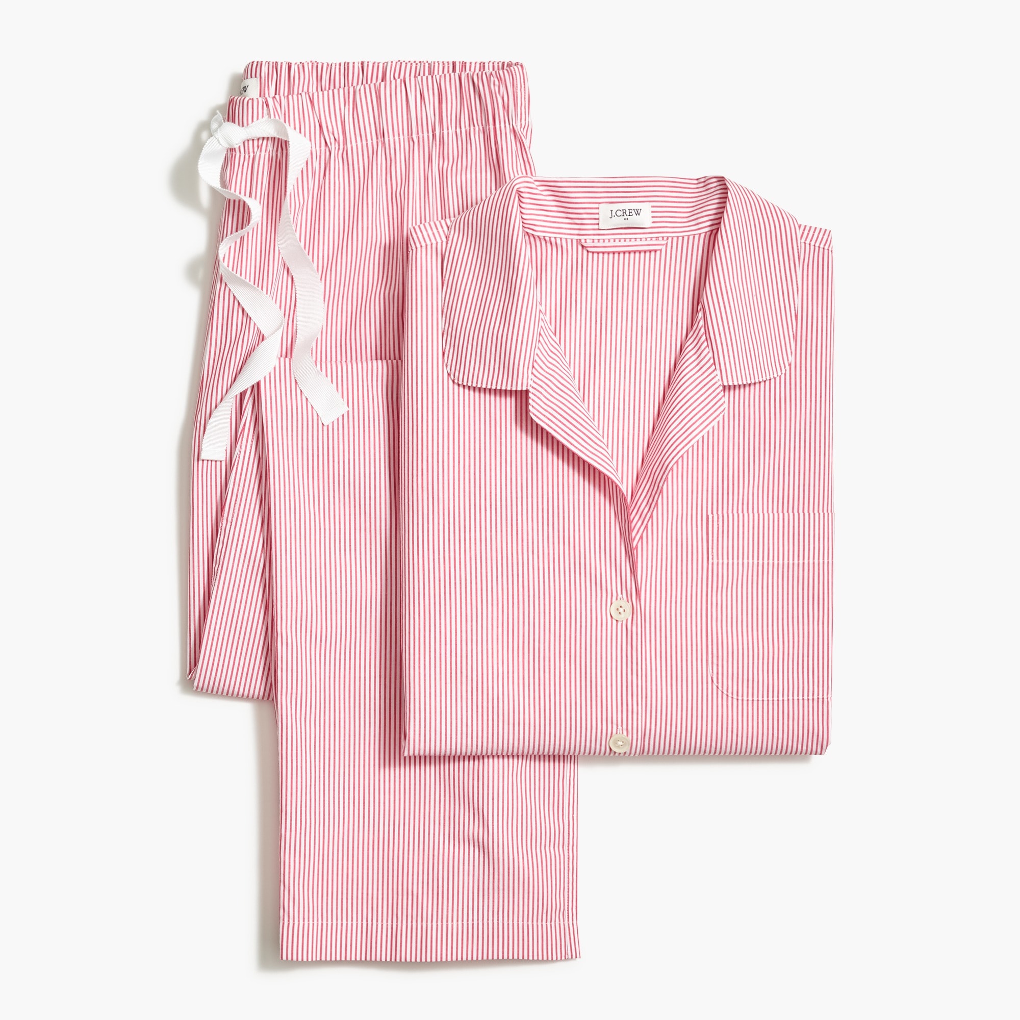 Long-sleeve striped cotton poplin pajama set