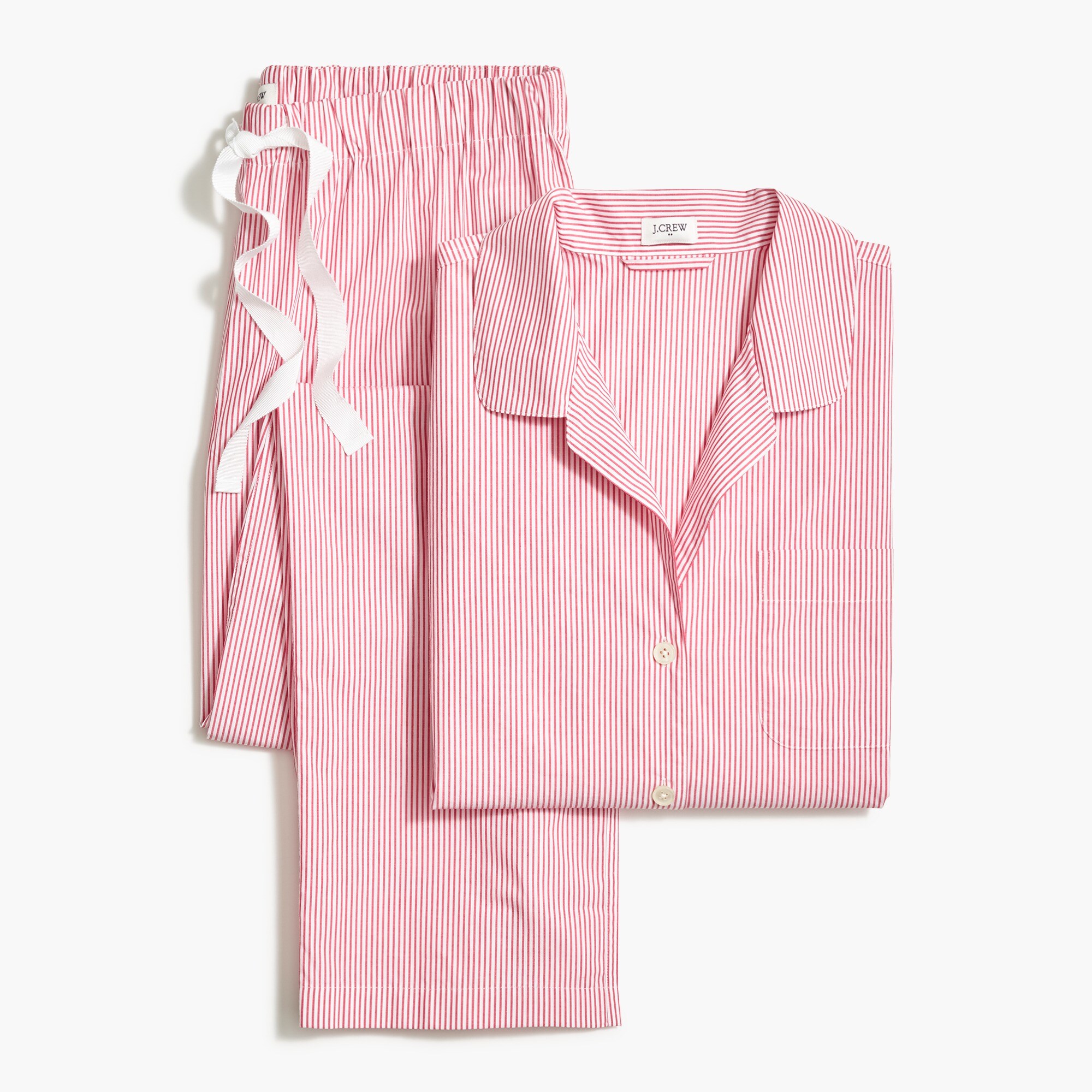 long-sleeve striped cotton poplin pajama set for women