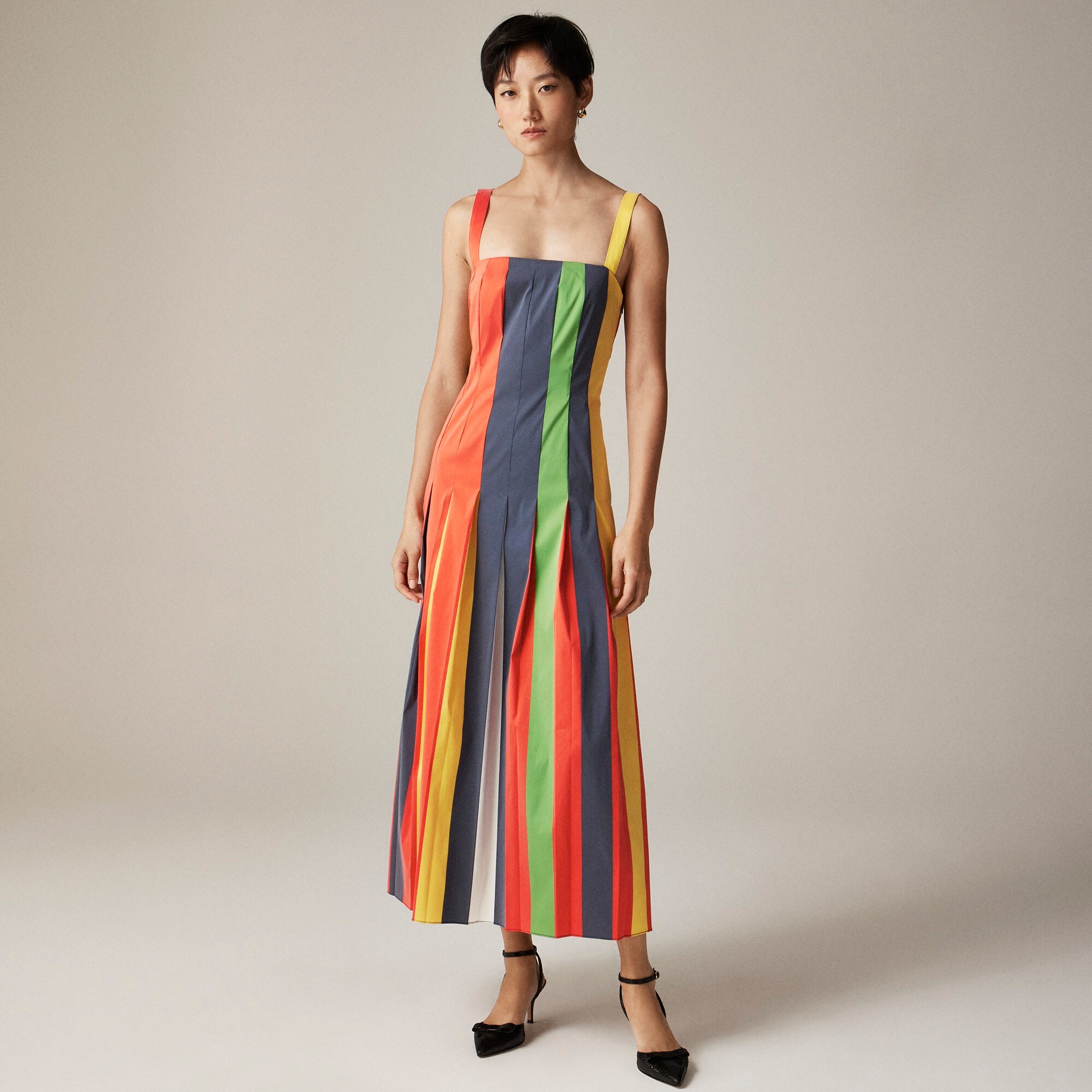 j.crew: christopher john rogers x j.crew pleated dress in striped stretch taffeta for women