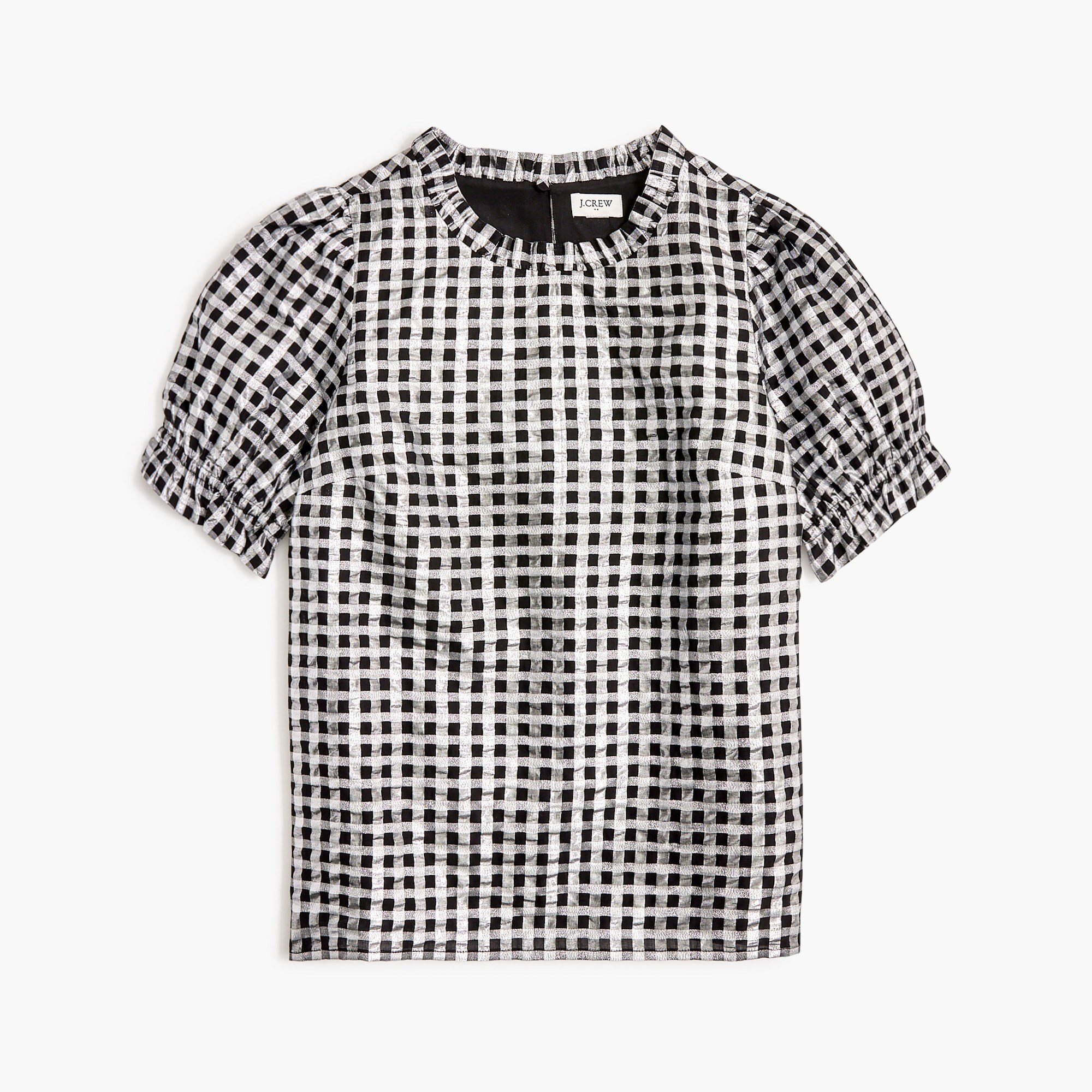 Shiny Gingham Puff-sleeve Top For Women | Factory