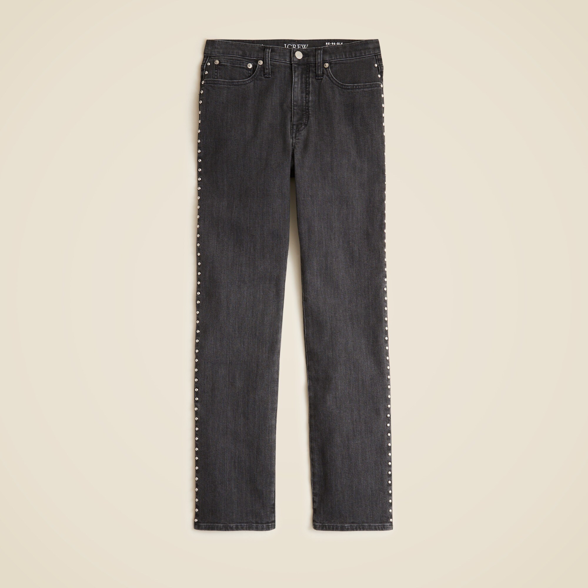 Studded high-rise straight jean in 1996 semi-stretch
