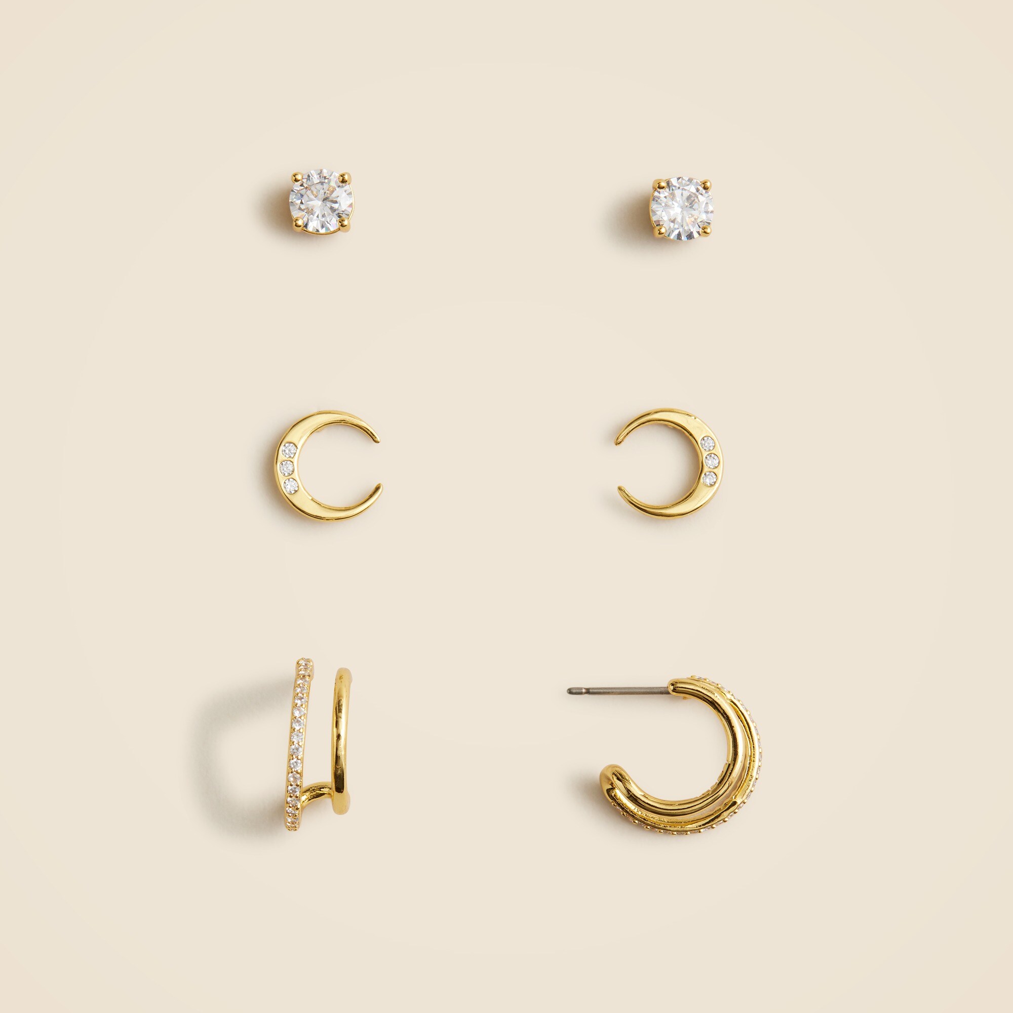 womens Cubic zirconia celestial earrings set-of-three