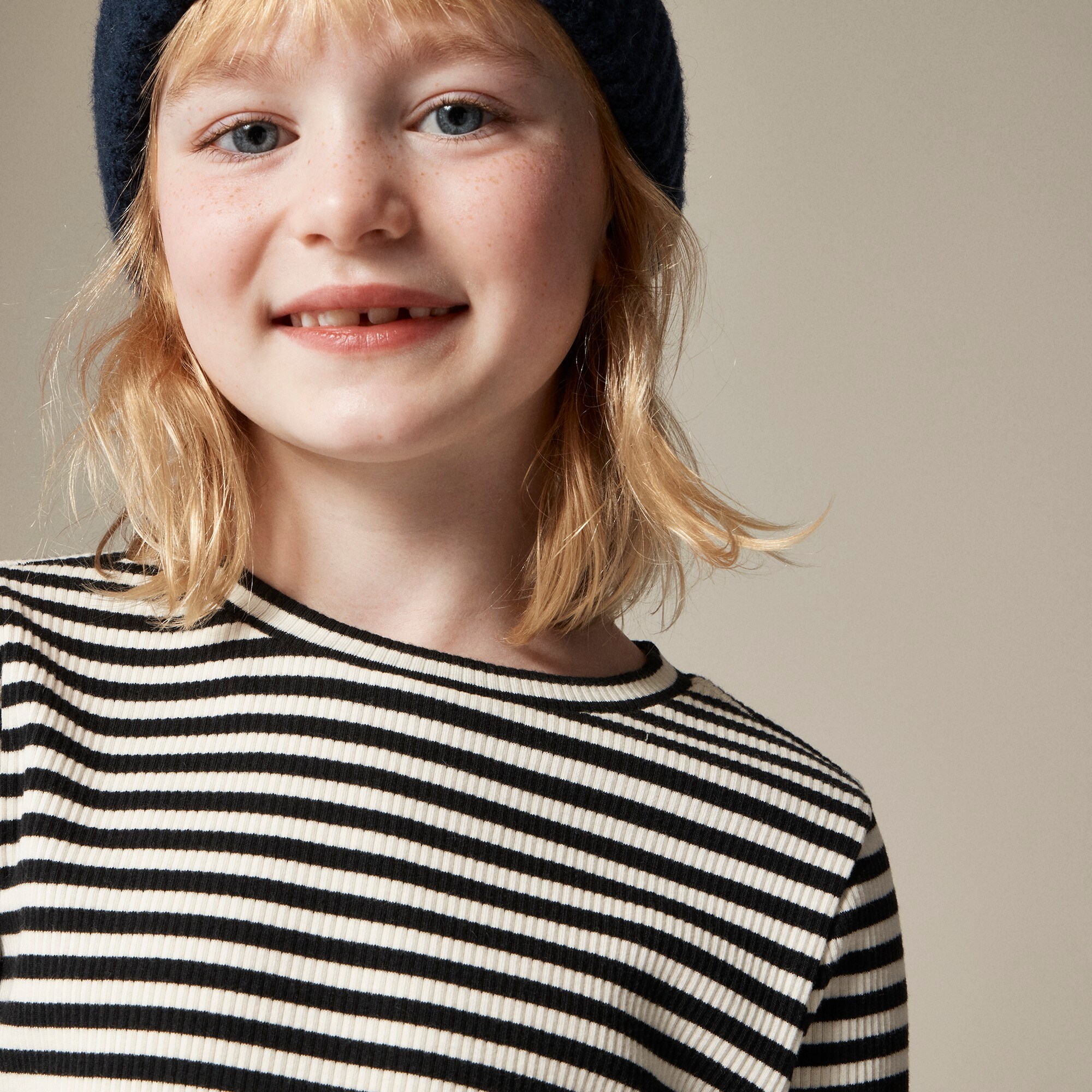 Girls' long-sleeve everyday T-shirt in vintage rib