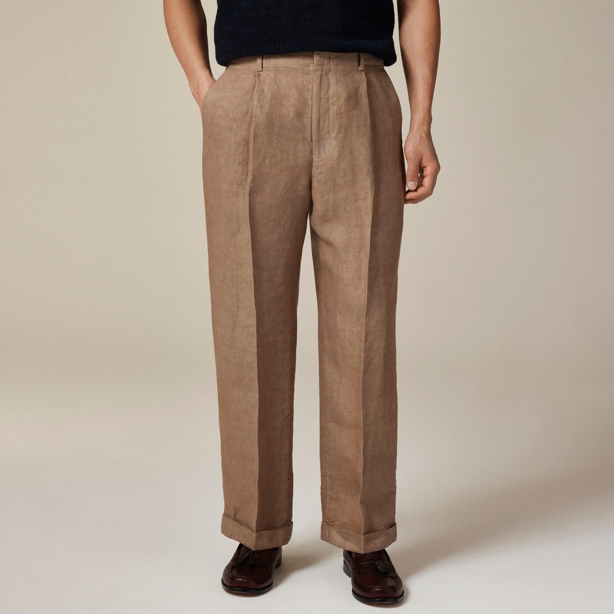 80s 90s EURO linen capri pants ITALY Big-fit Pleated Suit Pant In