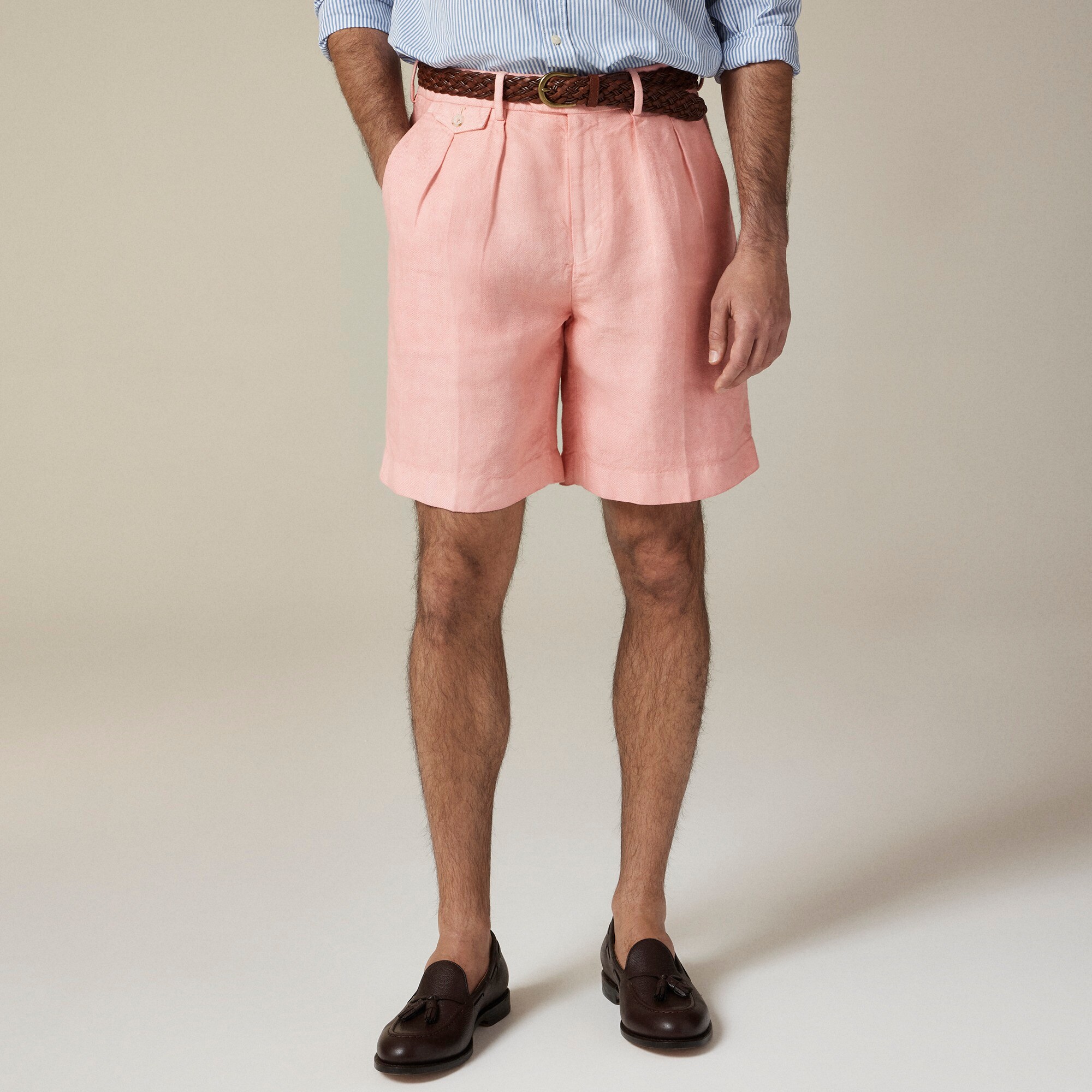 mens Big-fit pleated suit short in Italian linen
