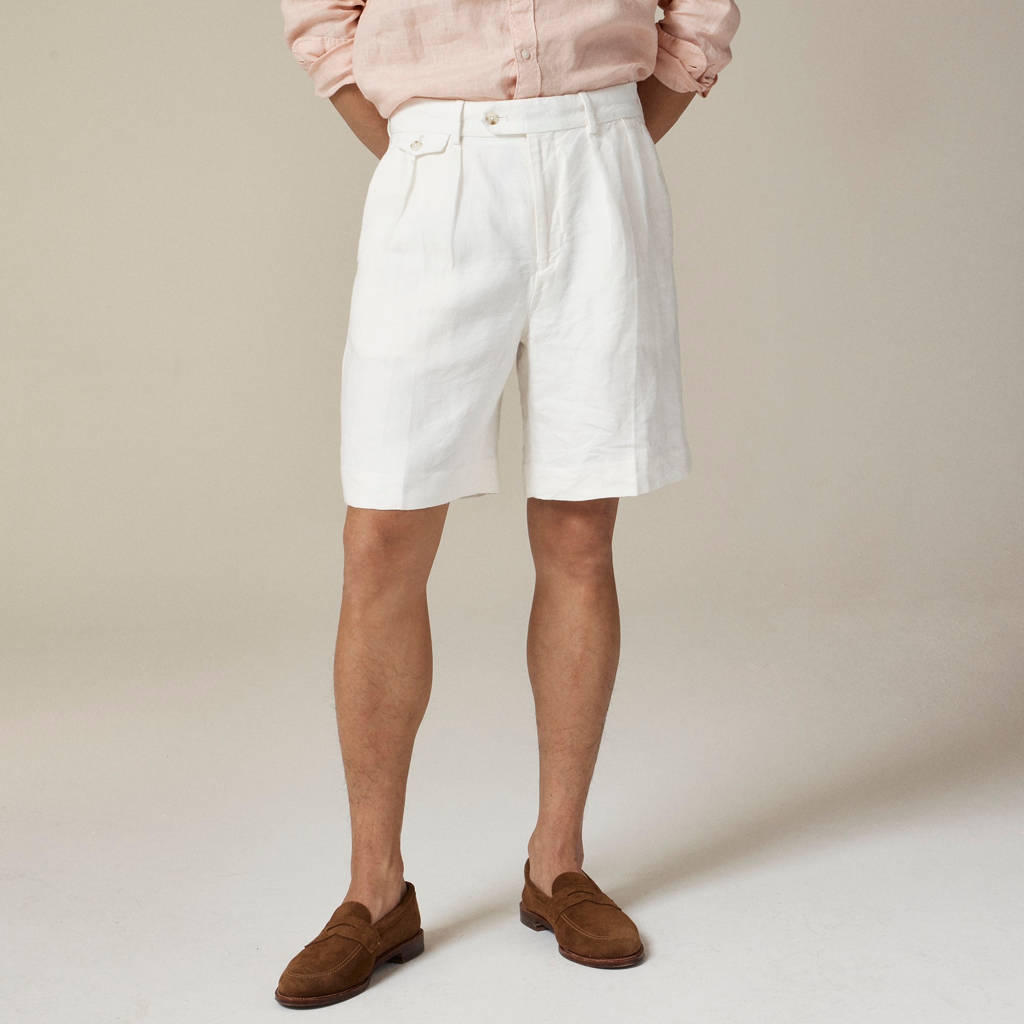 mens Big-fit pleated suit short in Italian linen