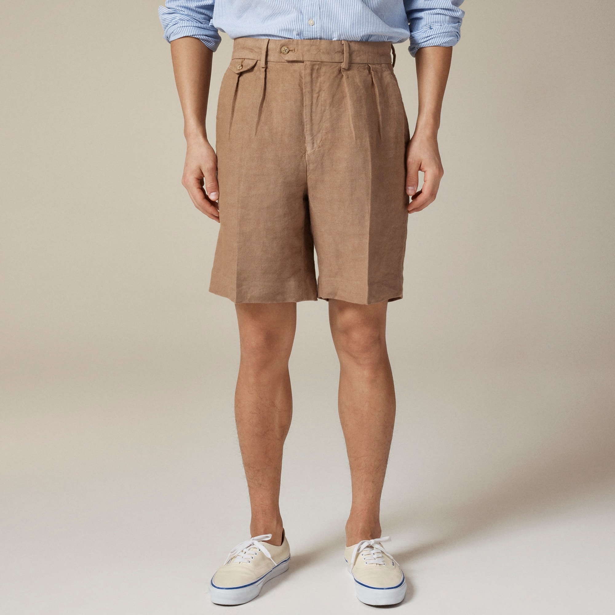 mens Big-fit pleated suit short in Italian linen