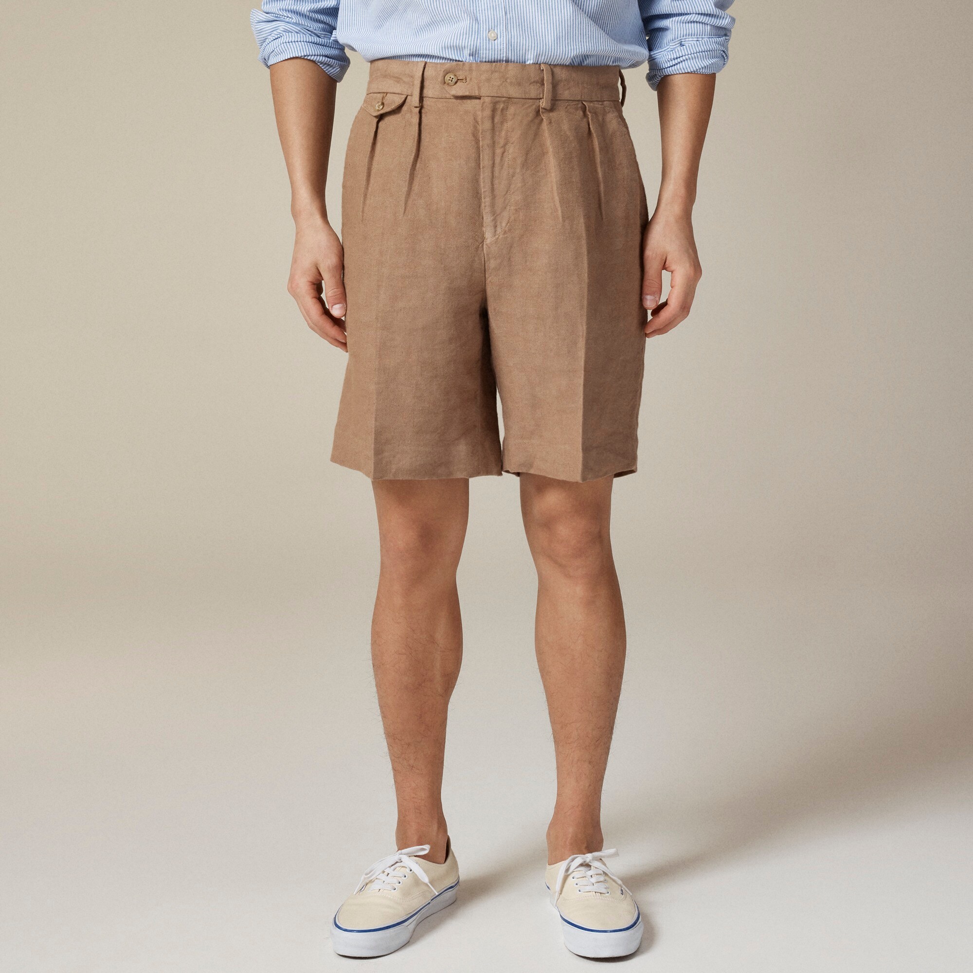 mens Big-fit pleated suit short in Italian linen