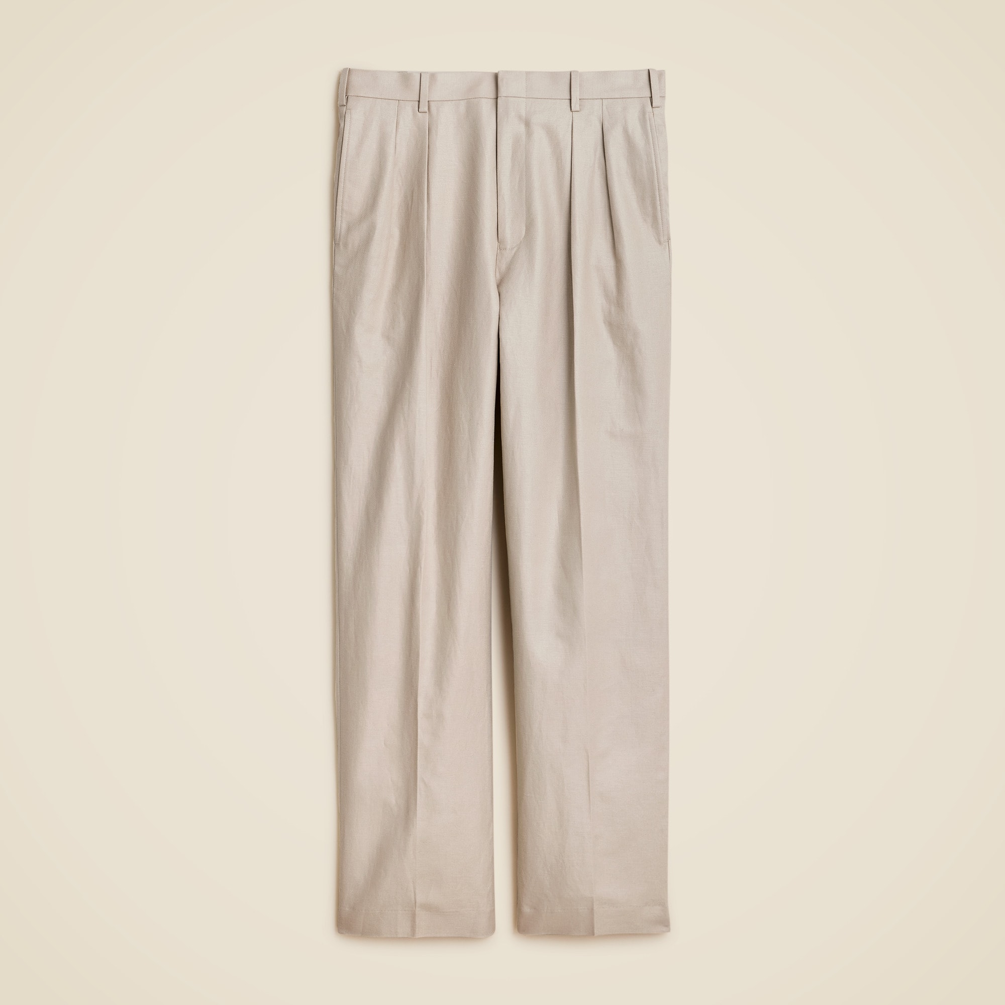 Relaxed-fit double-pleated trouser in linen-cotton blend