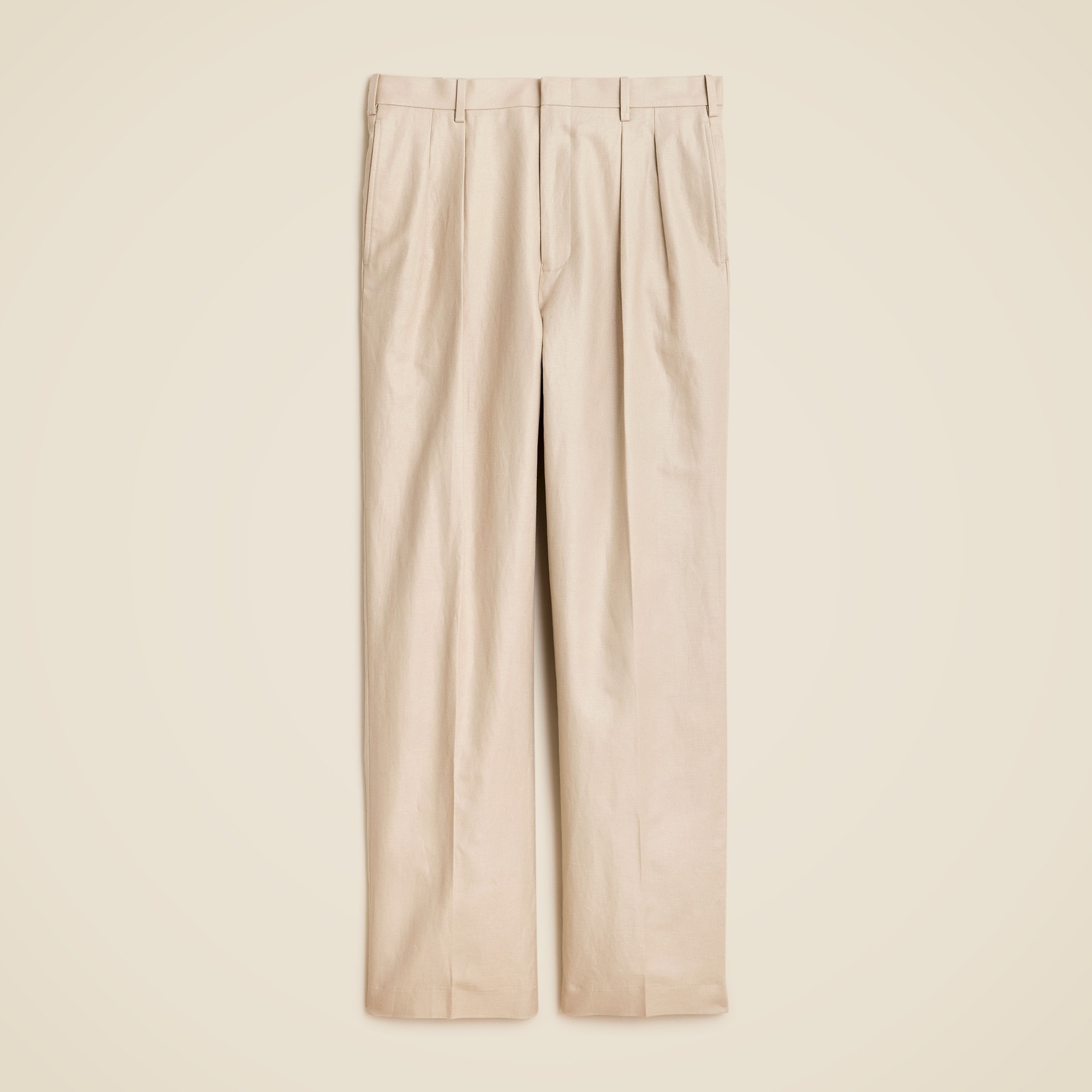 Relaxed-fit double-pleated trouser in linen-cotton blend