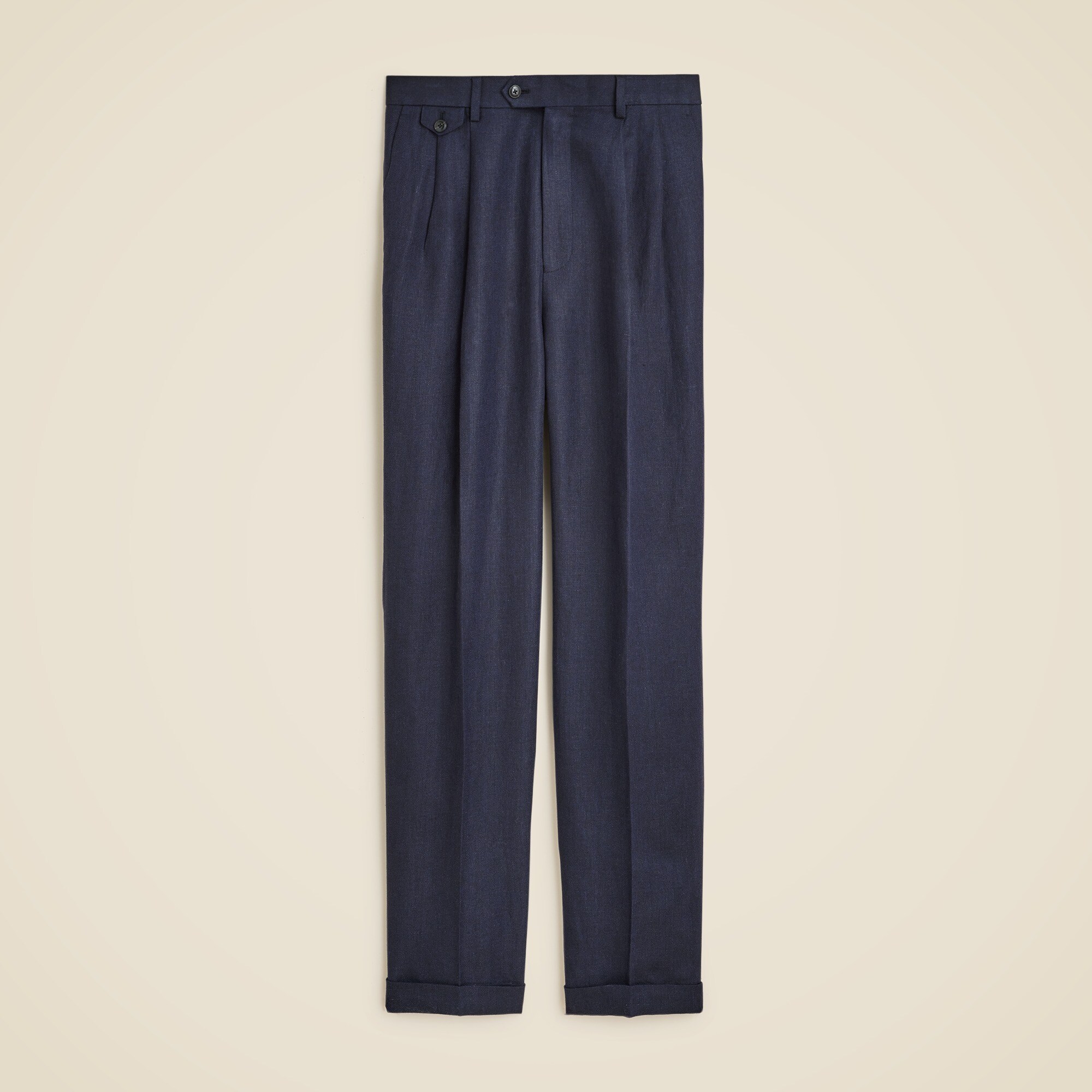 J.CREW 100%リネン スラックス 34×30 ネイビー Relaxed-fit Double-pleated Trouser In Linen Herringbone For Men