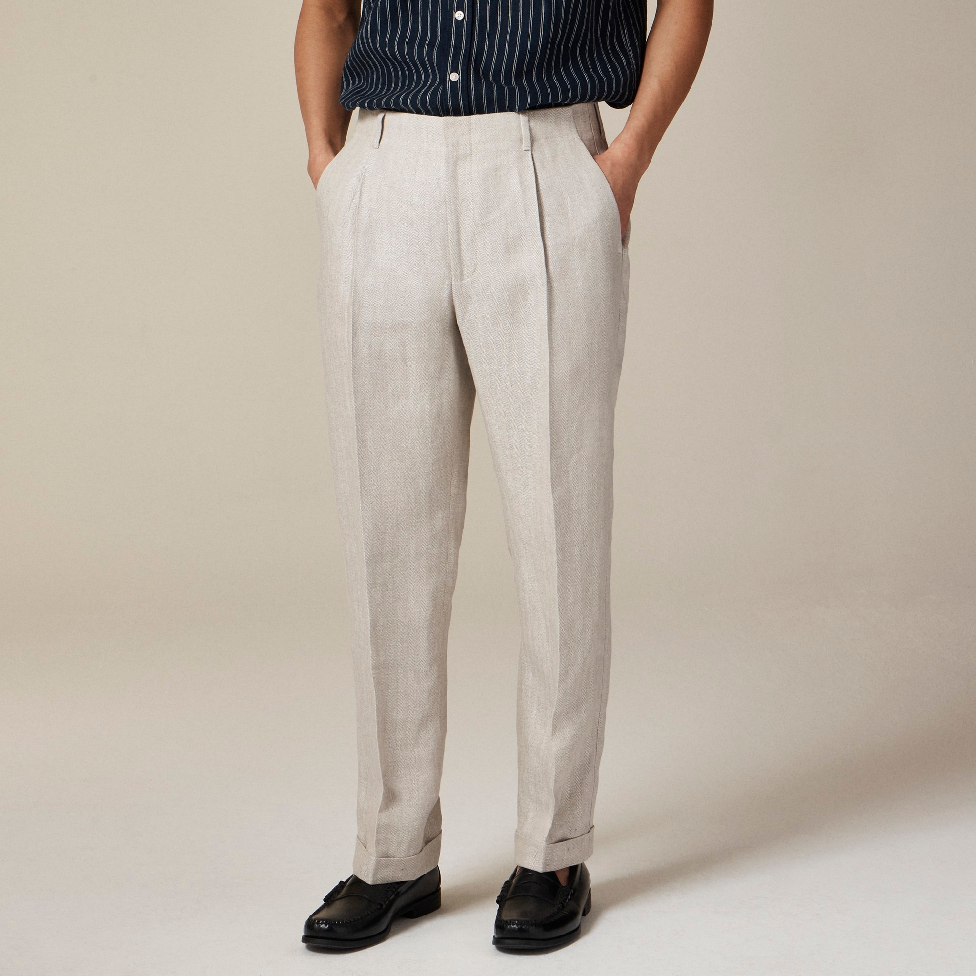 mens Crosby Classic-fit pleated suit pant in linen herringbone