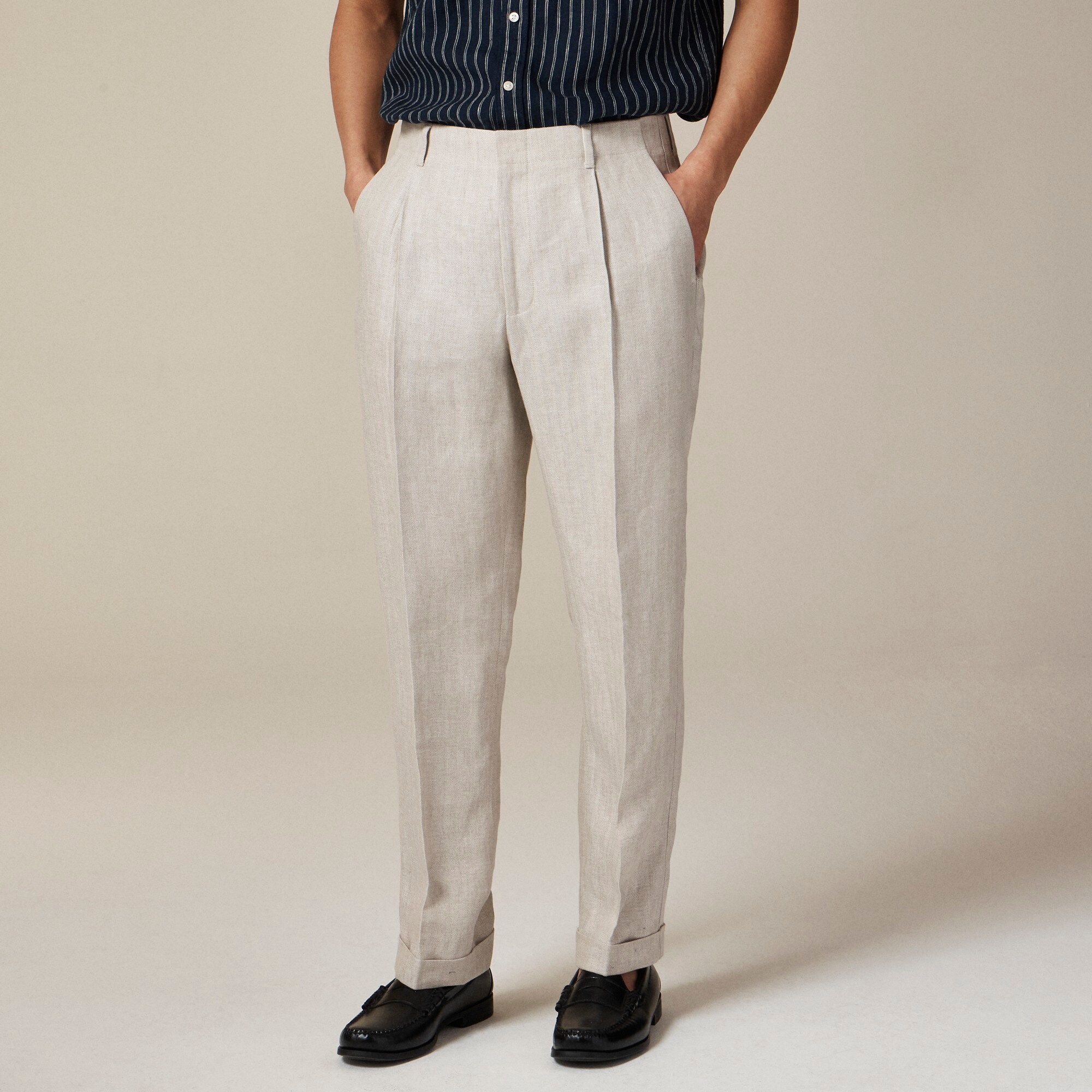  Crosby Classic-fit pleated suit pant in linen herringbone