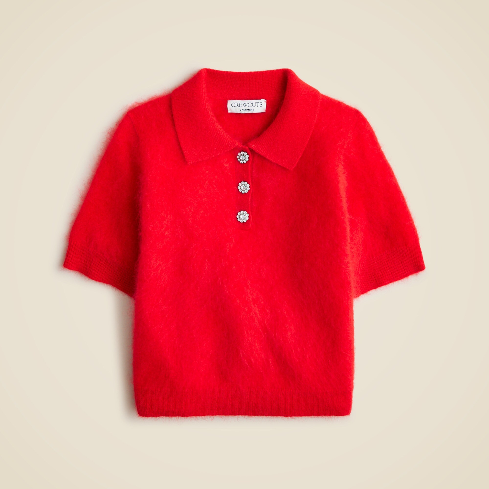 Girls' brushed cashmere polo with jewel buttons