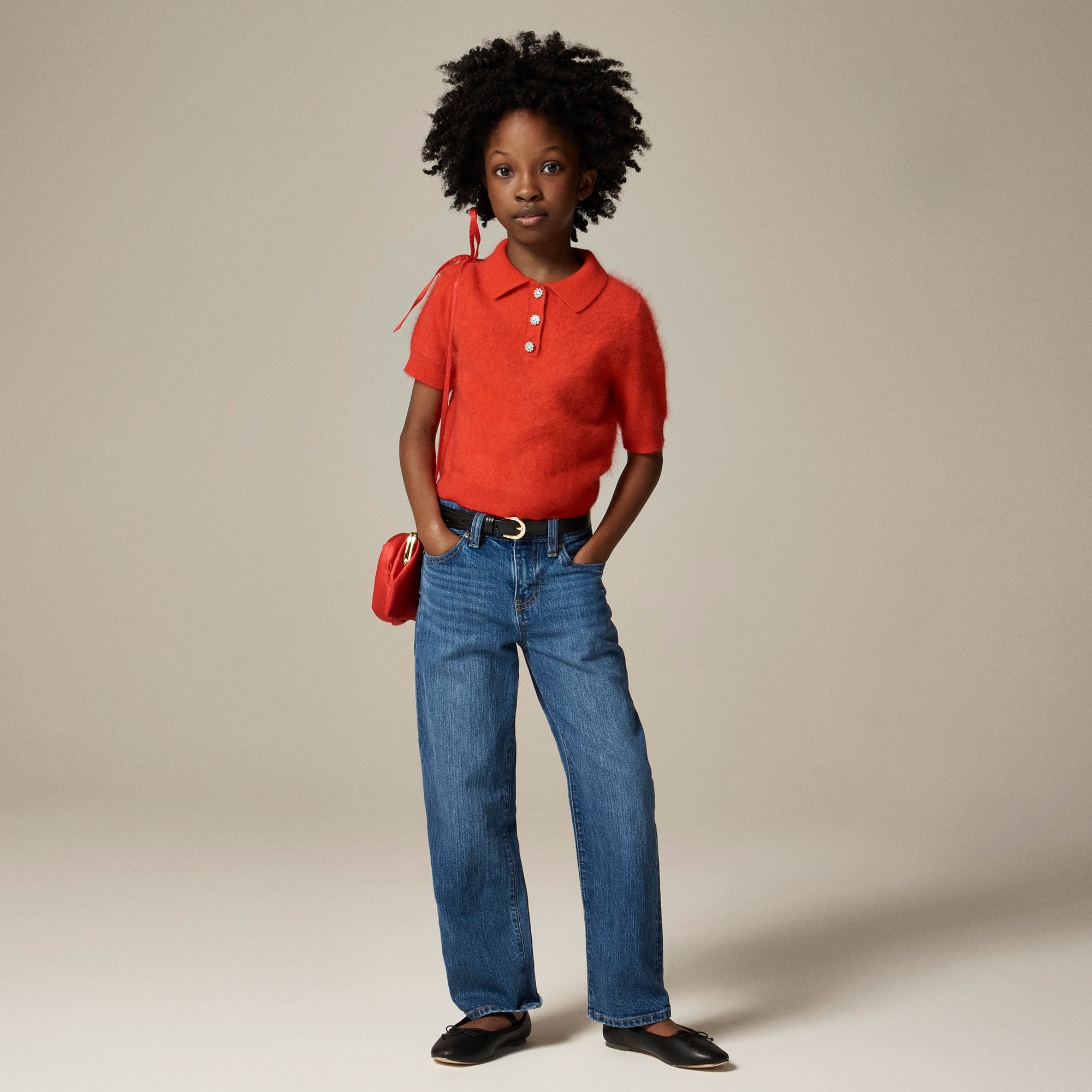  Girls' brushed cashmere polo with jewel buttons