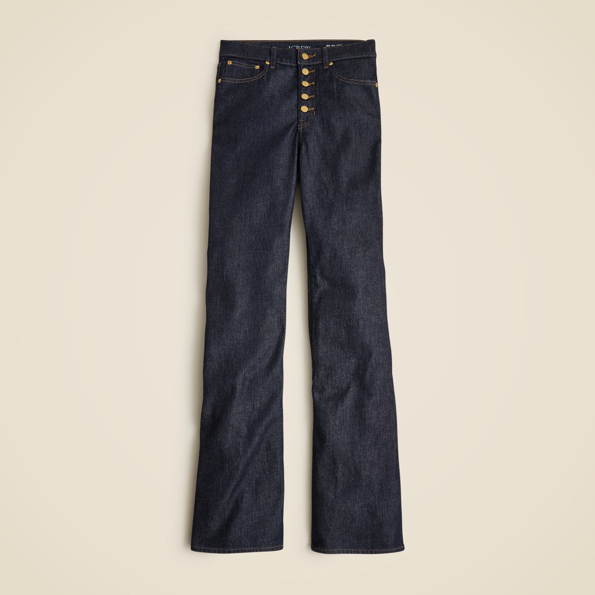 High-rise flare jean with button fly