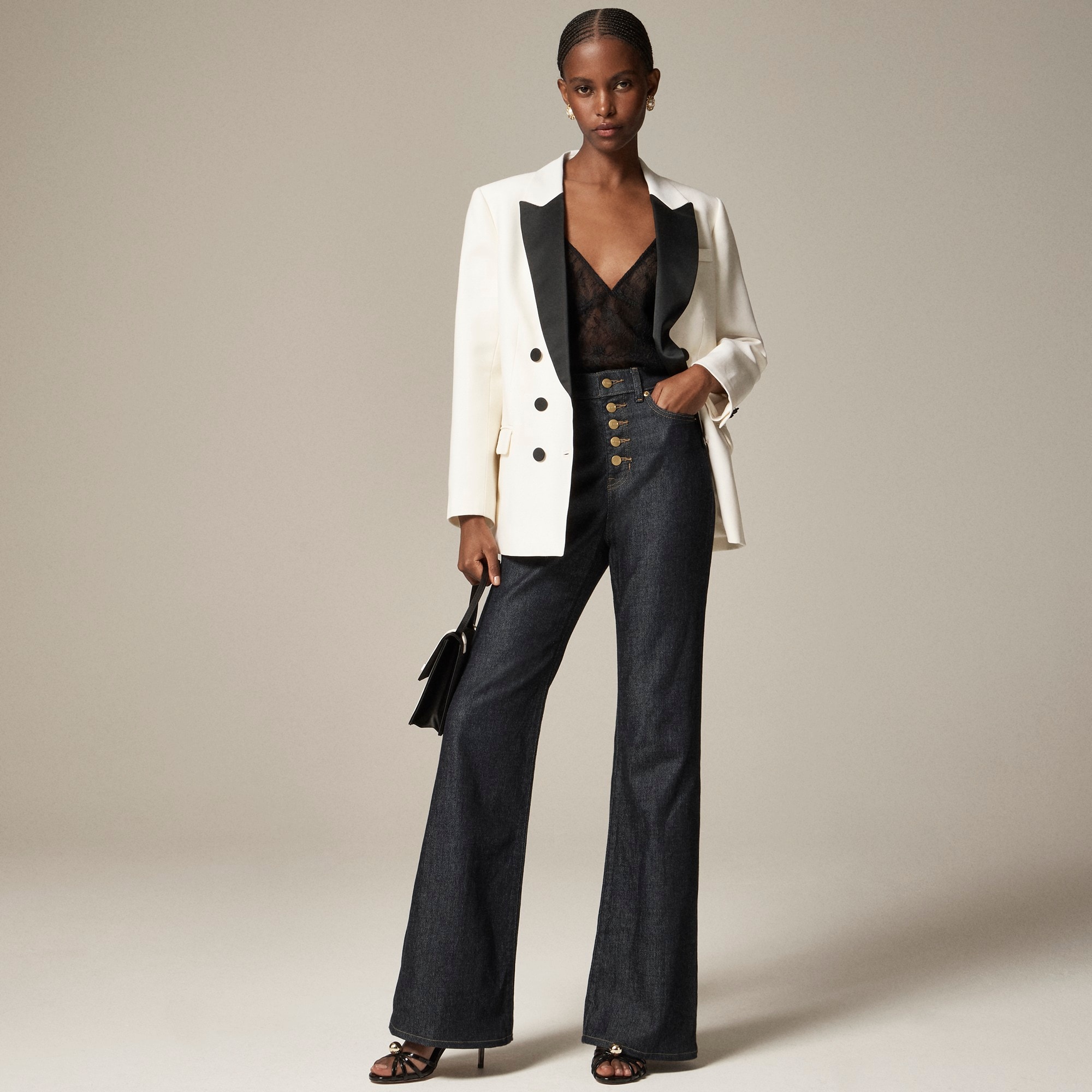womens High-rise flare jean with button fly