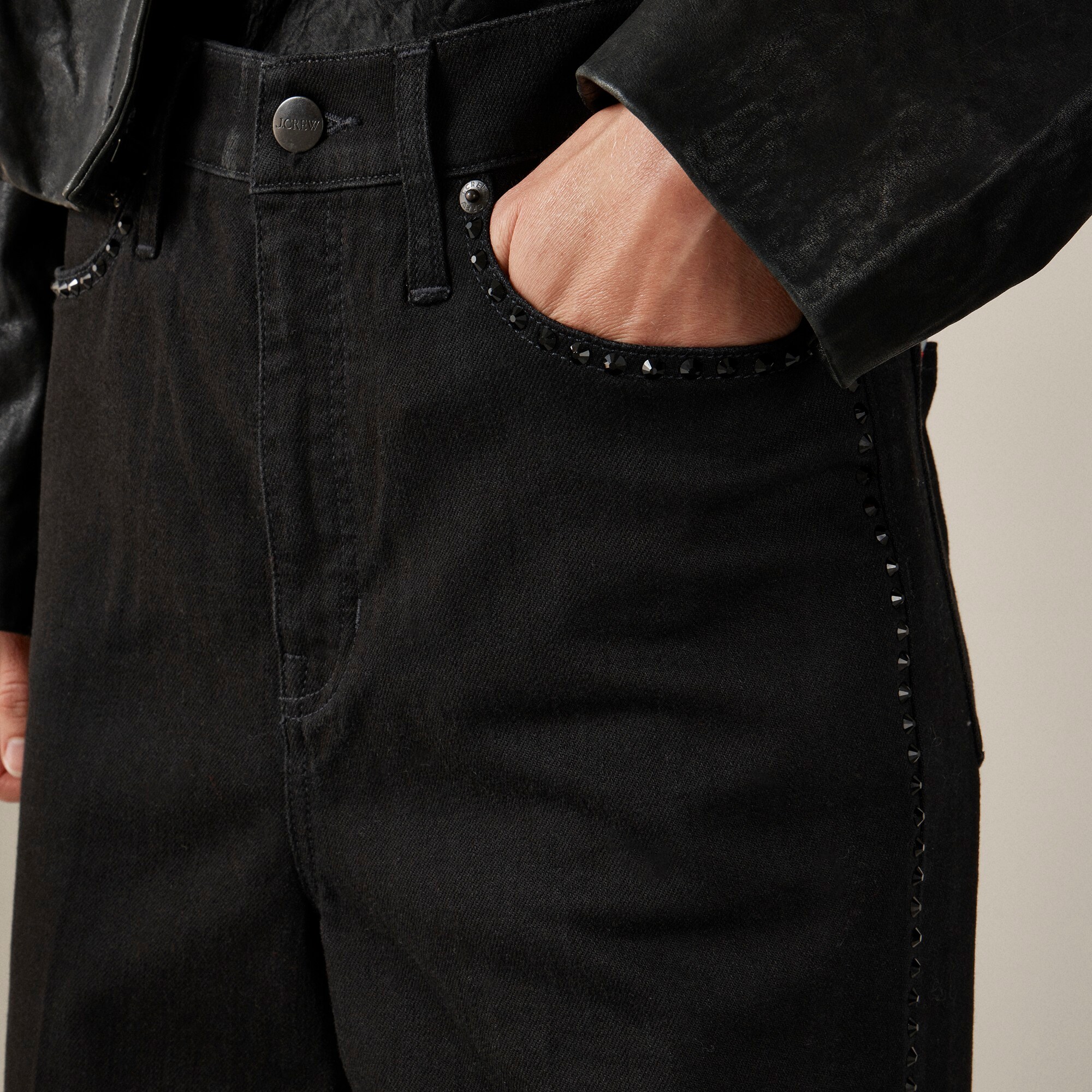 Embellished denim trouser