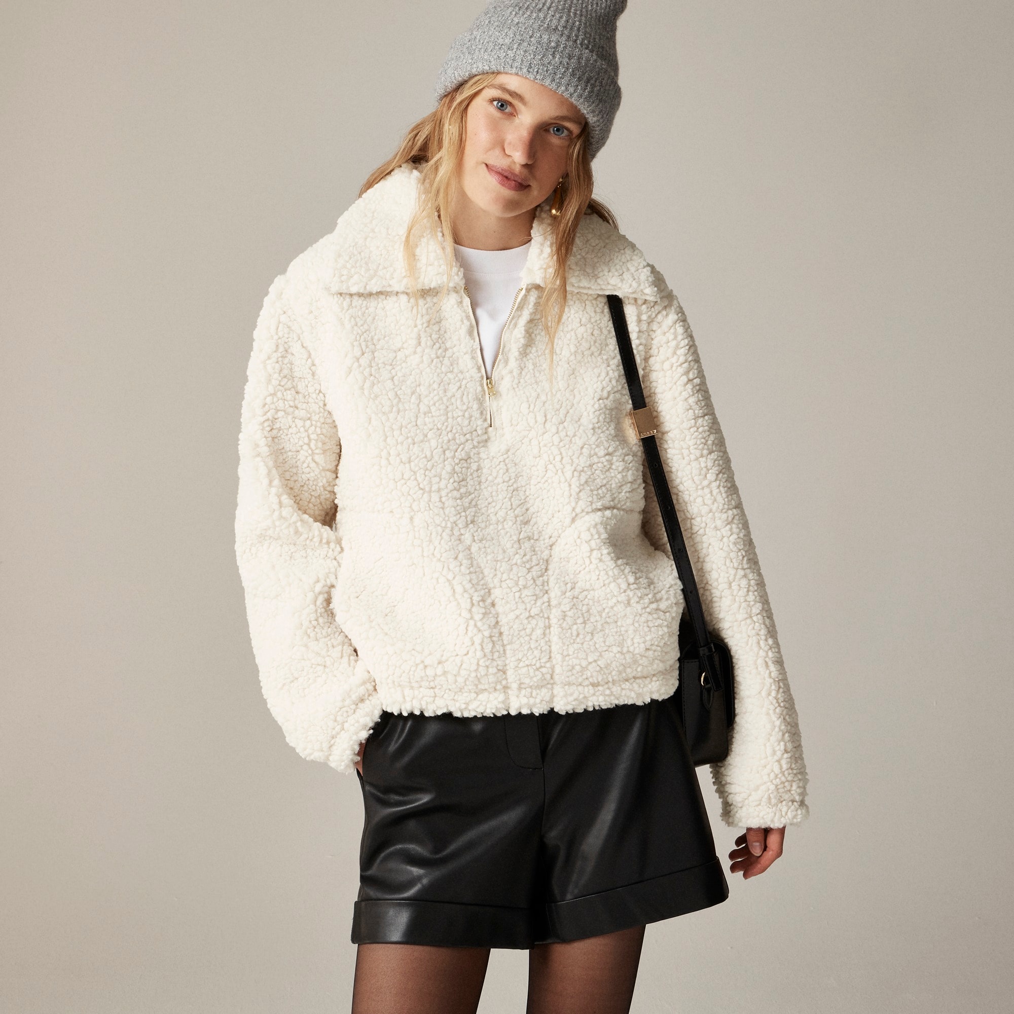 Sublevel Damen Teddyfleece Pullover Mit Half-Zip – Sherpa Plüsch, Hoher Kragen, Seitliche Taschen