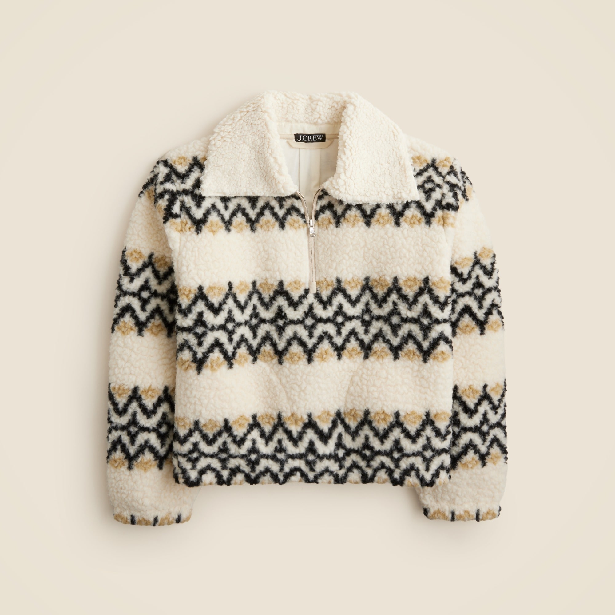  Jacquard-print sherpa half-zip fleece pullover