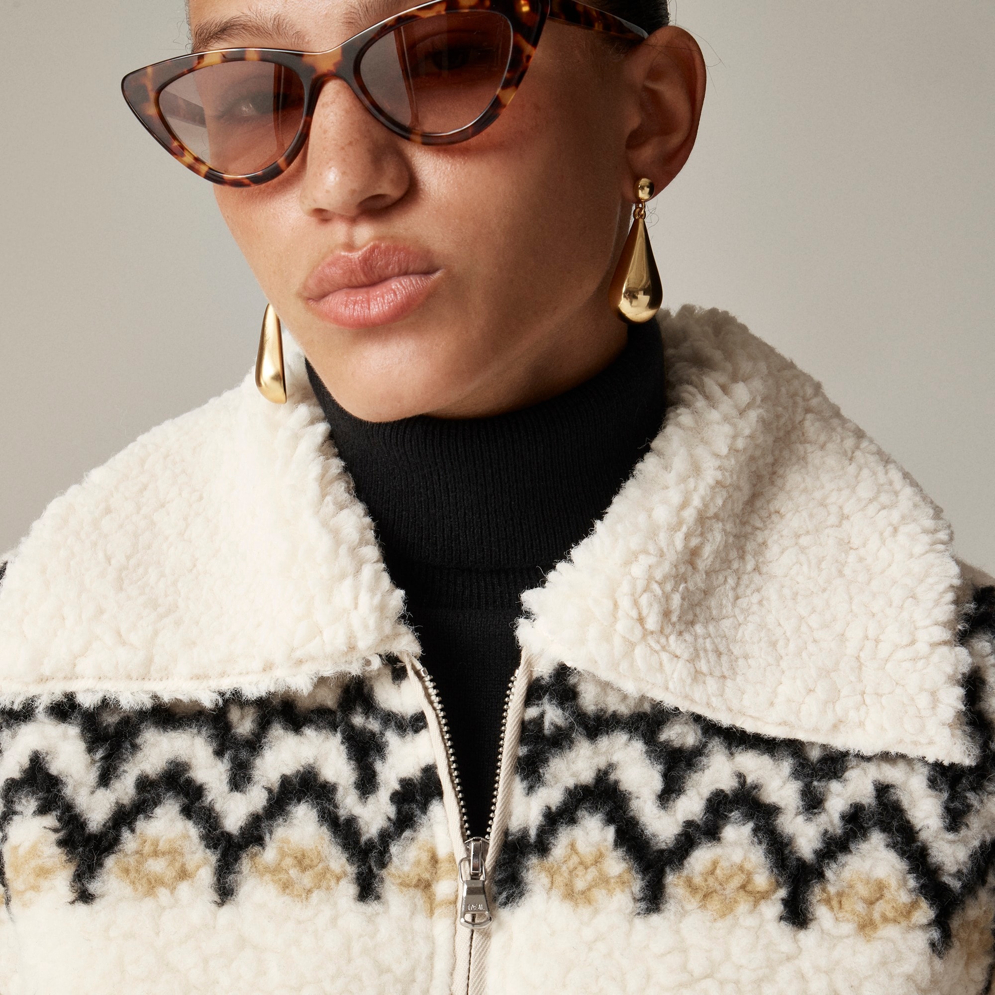 Jacquard-print Sherpa Half-zip Fleece Pullover For Women | J.Crew